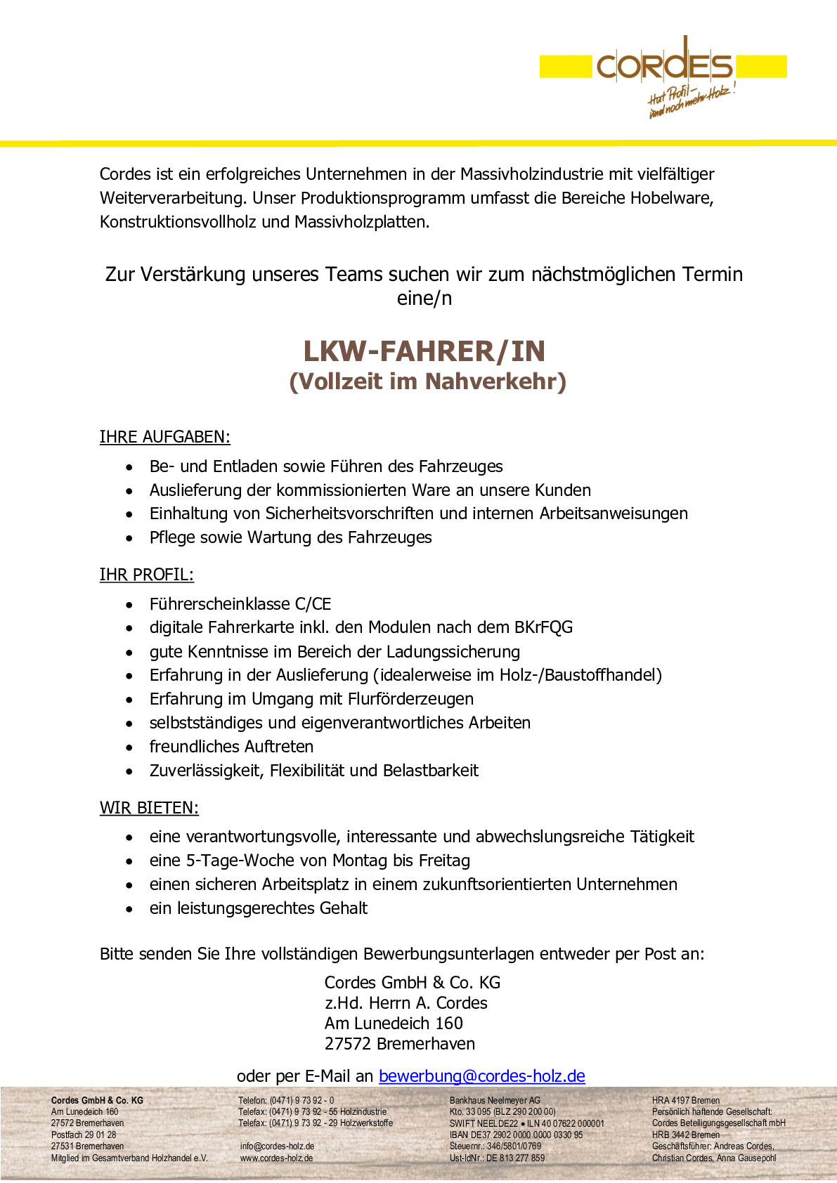 LKW Fahrer - Nahverkehr (m/w/d)