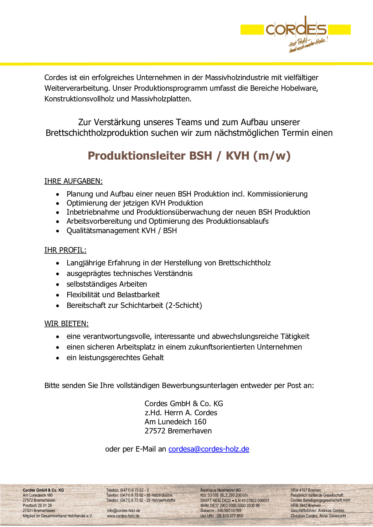 Produktionsleiter BSH / KVH (m/w/d)