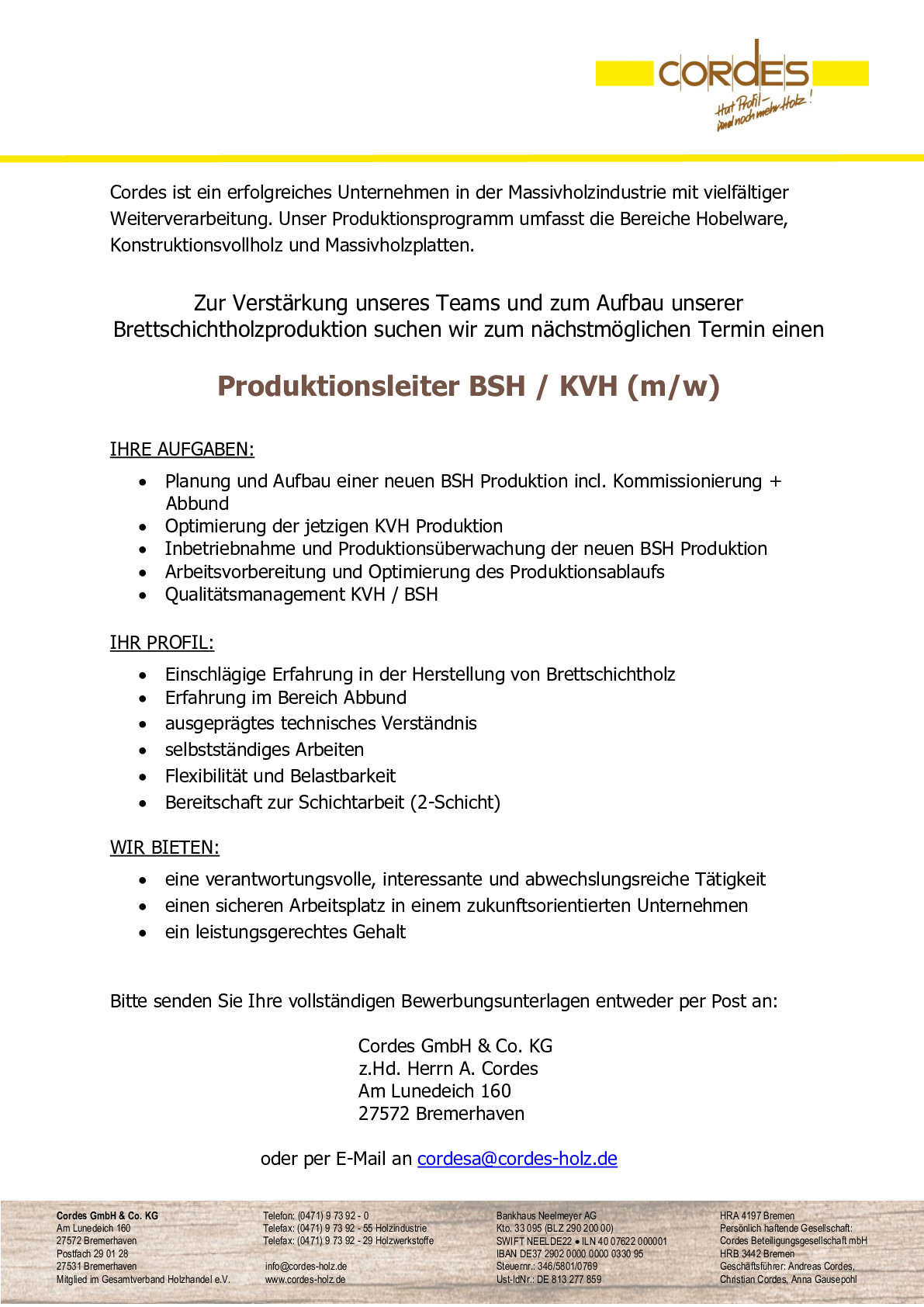 Produktionsleiter BSH / KVH (m/w/d)