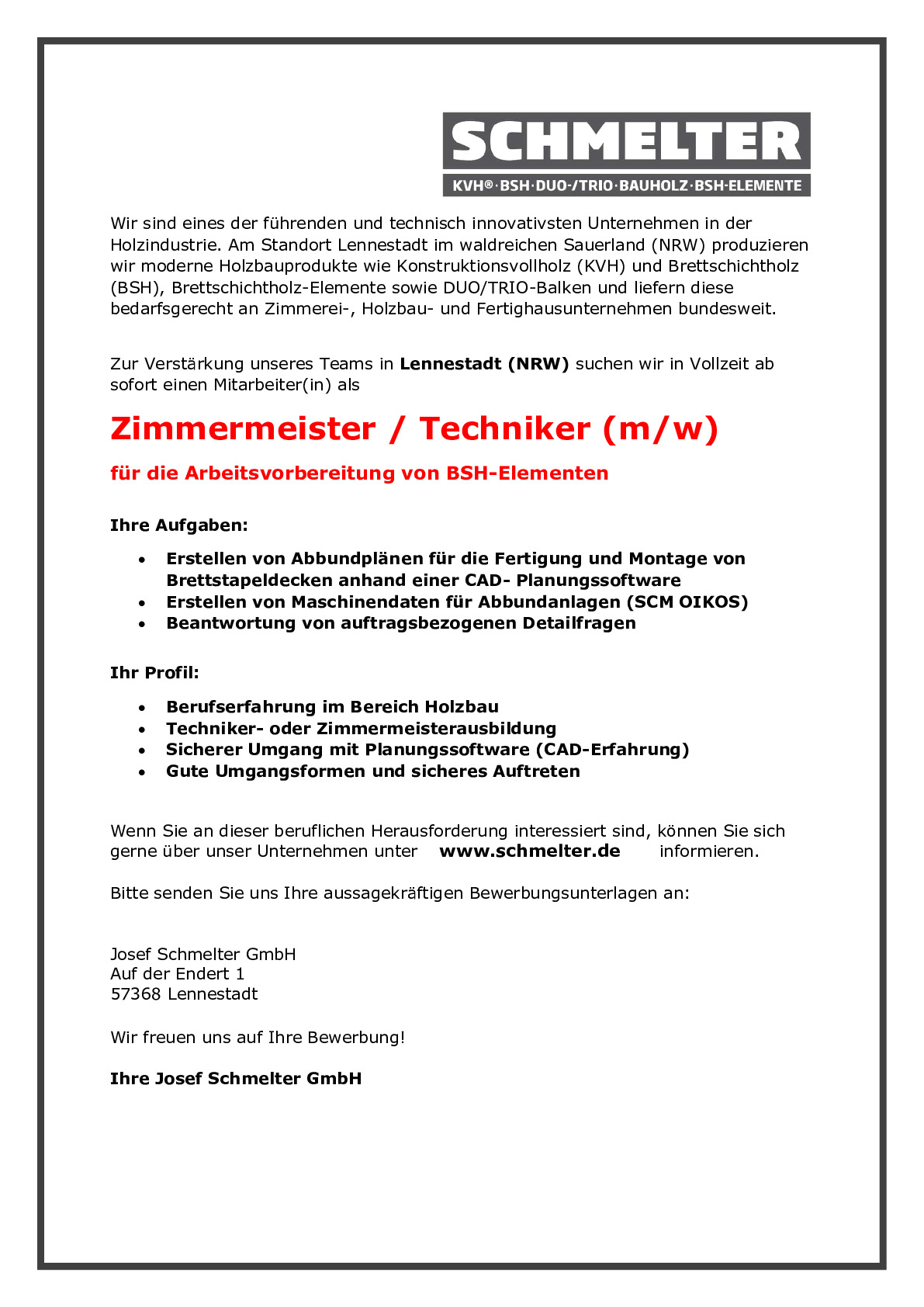 Zimmermeister / Techniker (m/w)