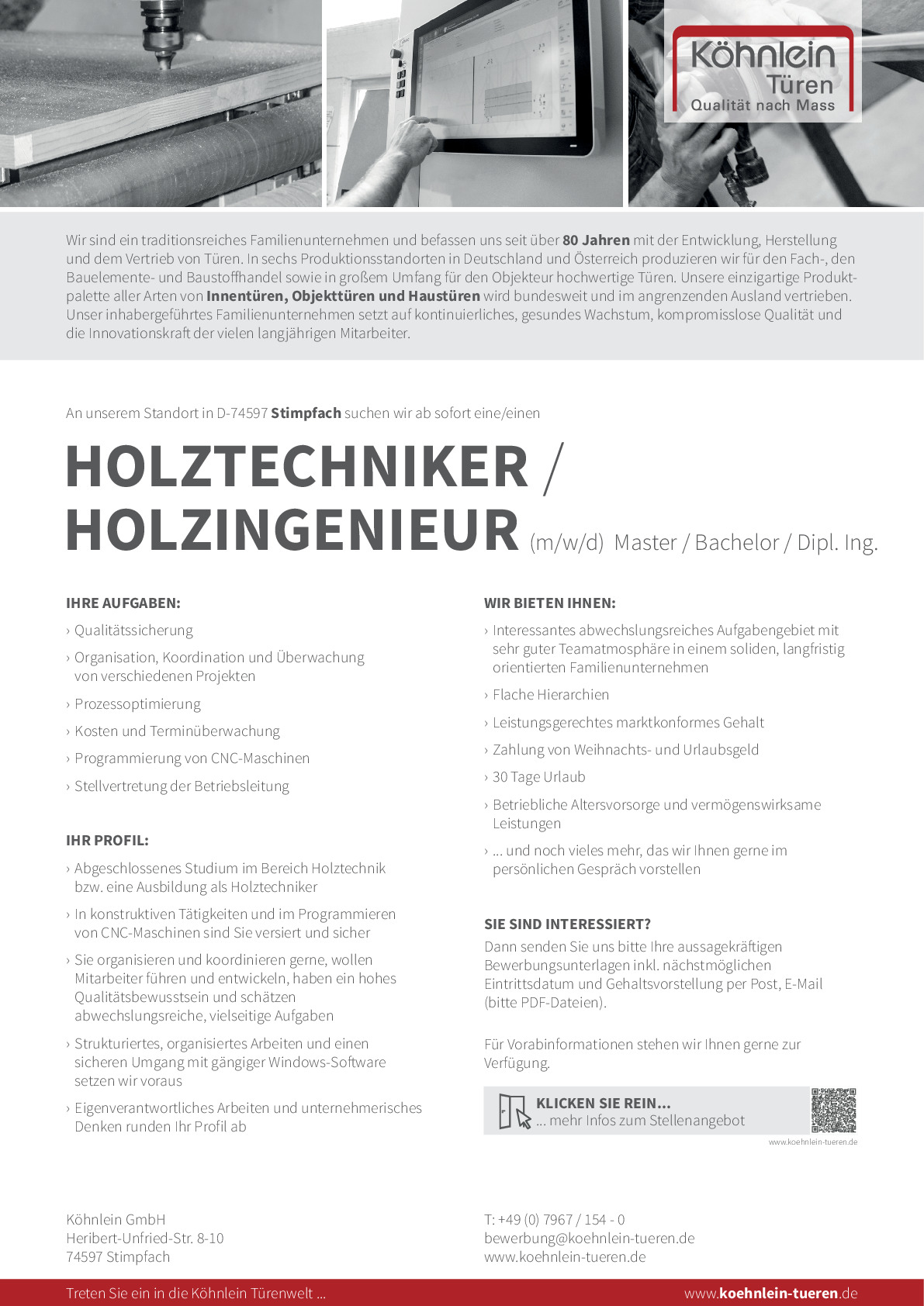 Holztechniker / Holzingenieur (m/w/d)