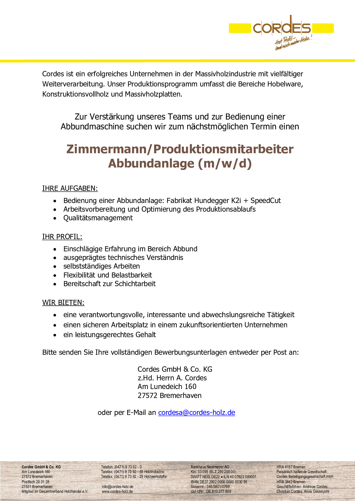 Maschinenbediener Abbund (m/w/d)