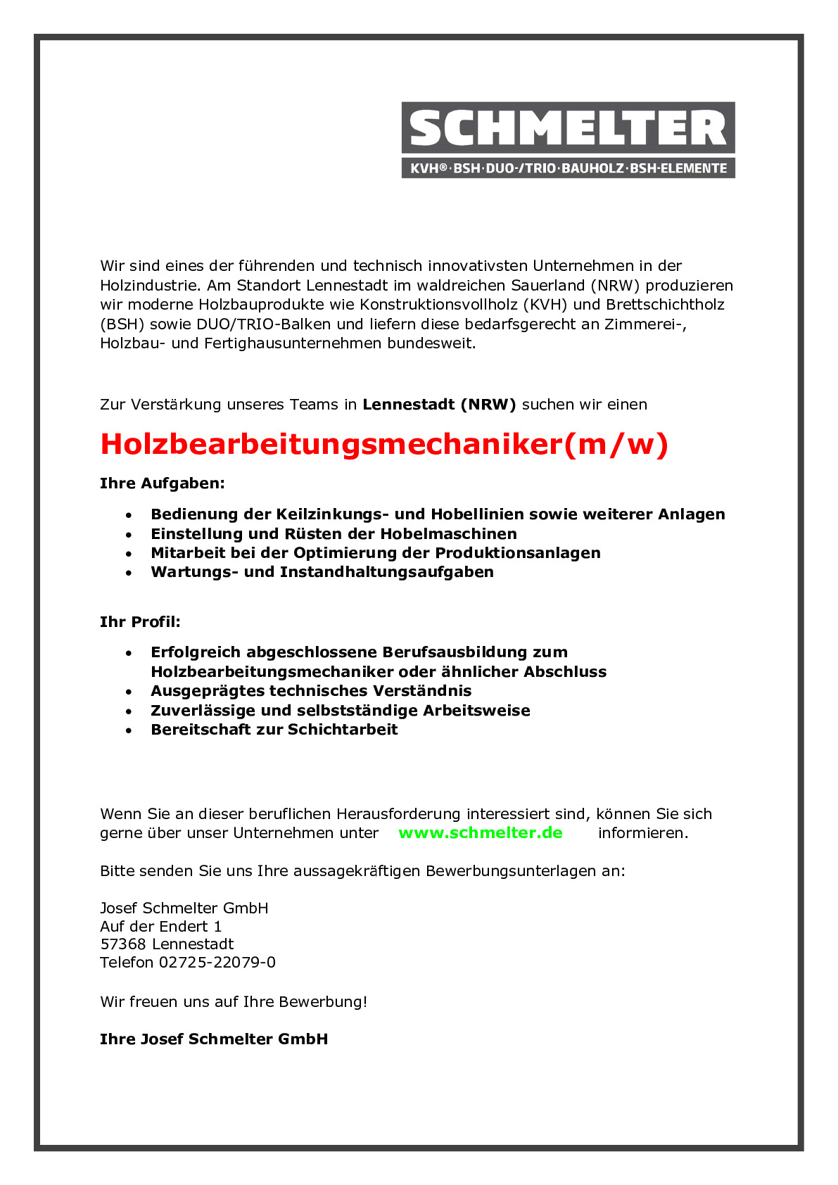 Holzbearbeitungsmechaniker (m/w)