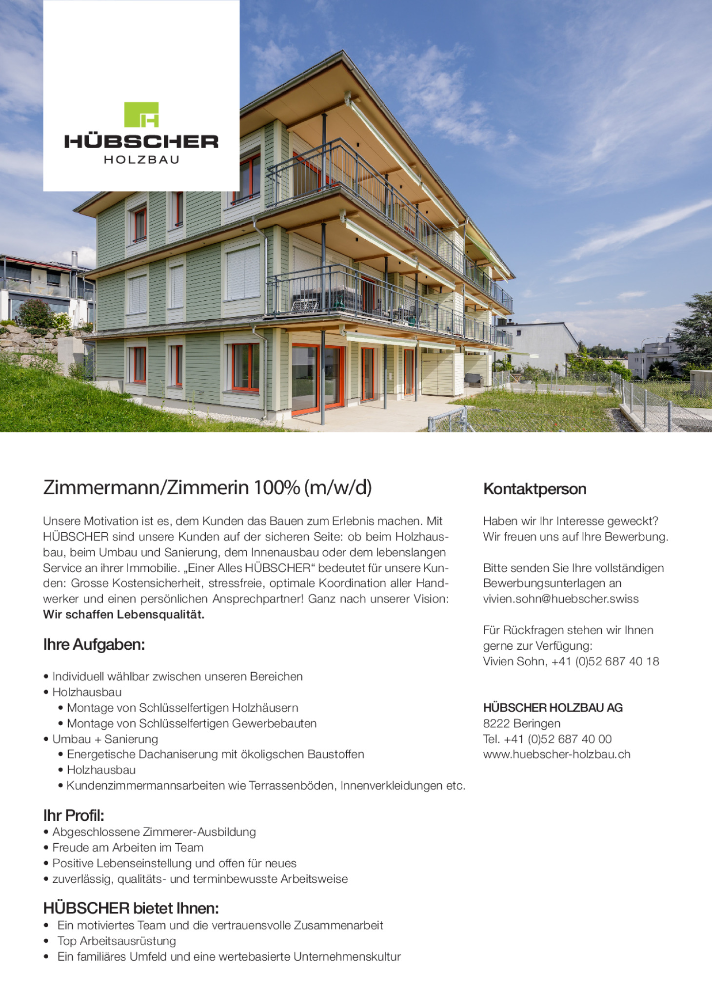 Zimmerin / Zimmermann 100% (m/w/d)