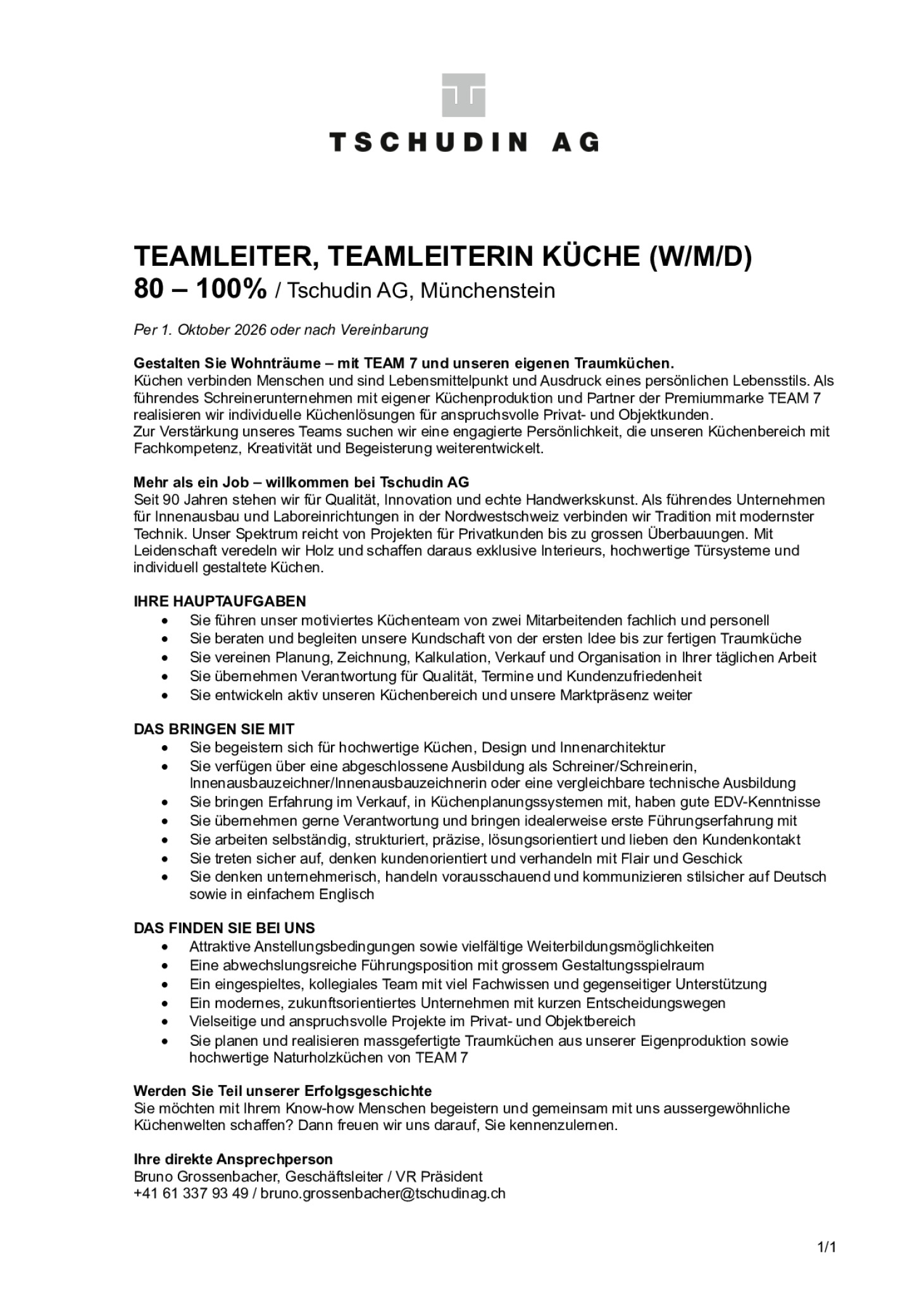 TEAMLEITER, TEAMLEITERIN KÜCHE (w/m/d)