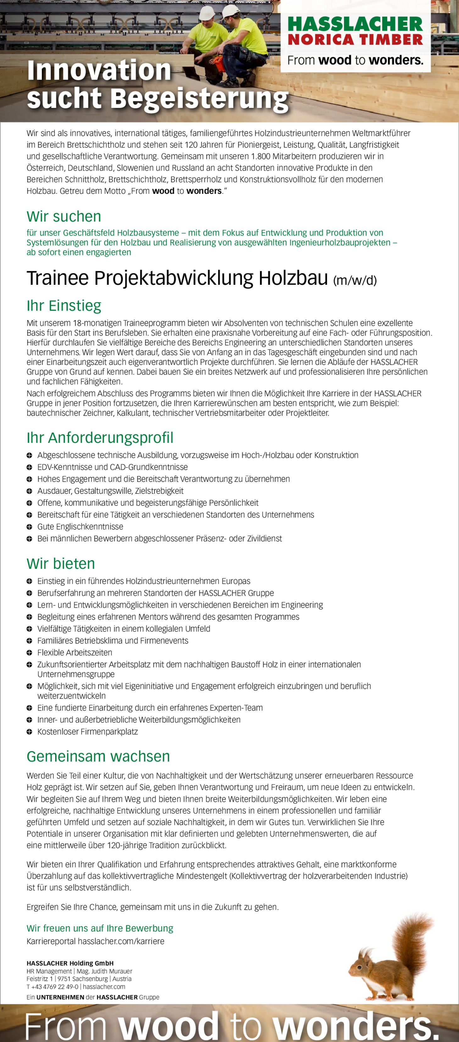 Trainee Projektabwicklung Holzbau (m/w/d)