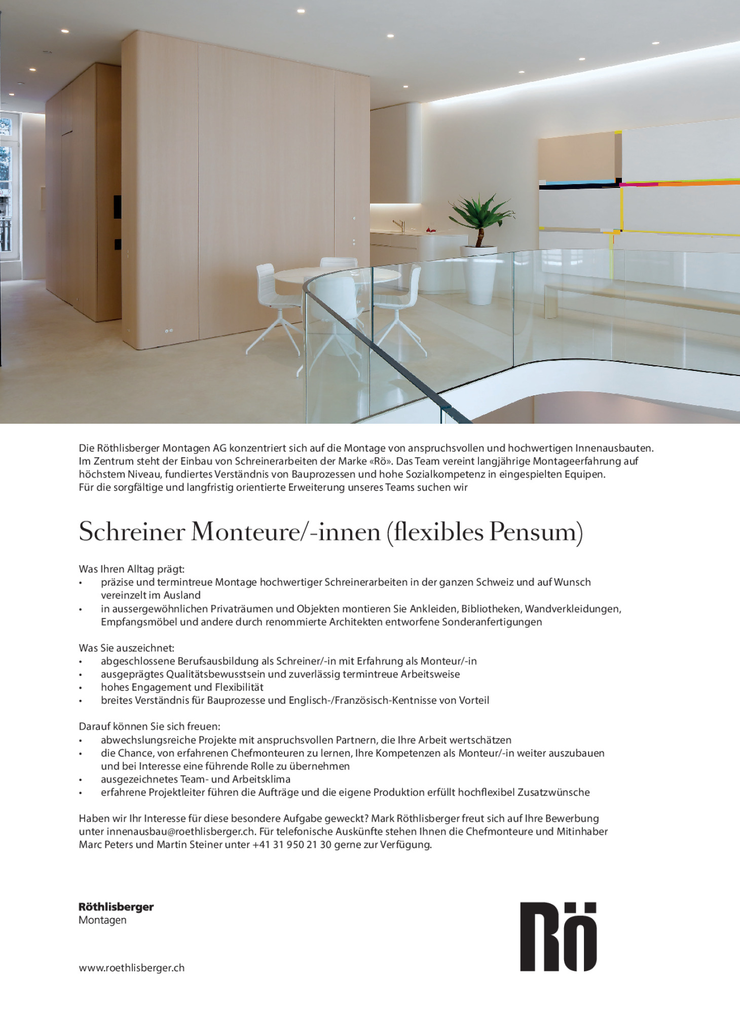 Schreiner Monteure/ -innen (flexibles Pensum)
