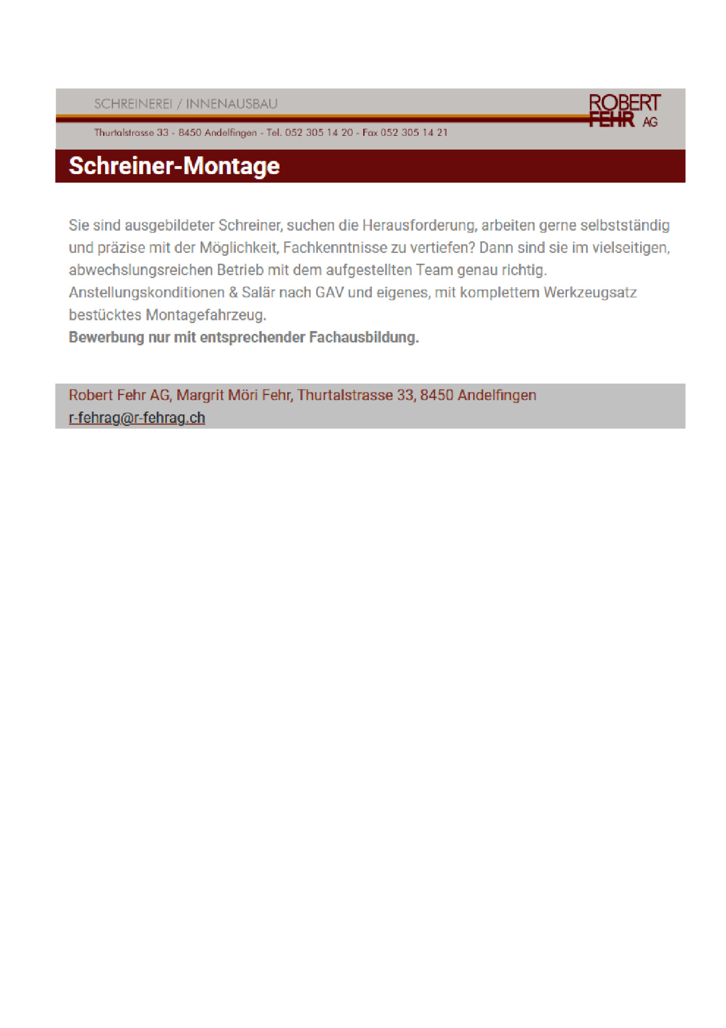 Schreiner - Montage (m/w/d)