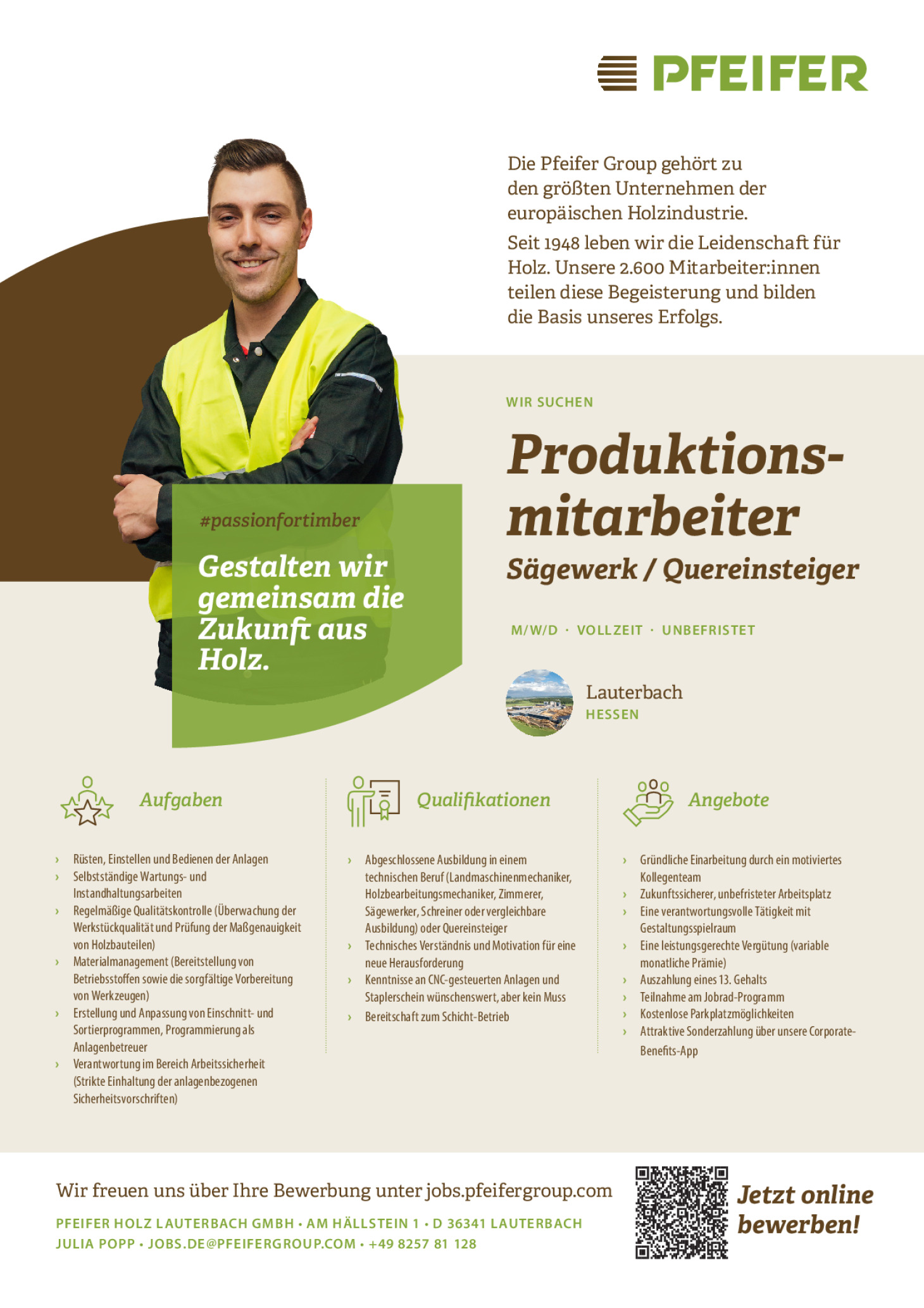 Produktionsmitarbeiter Holzindustrie/ Quereinsteiger (m/w/d) unbefristet