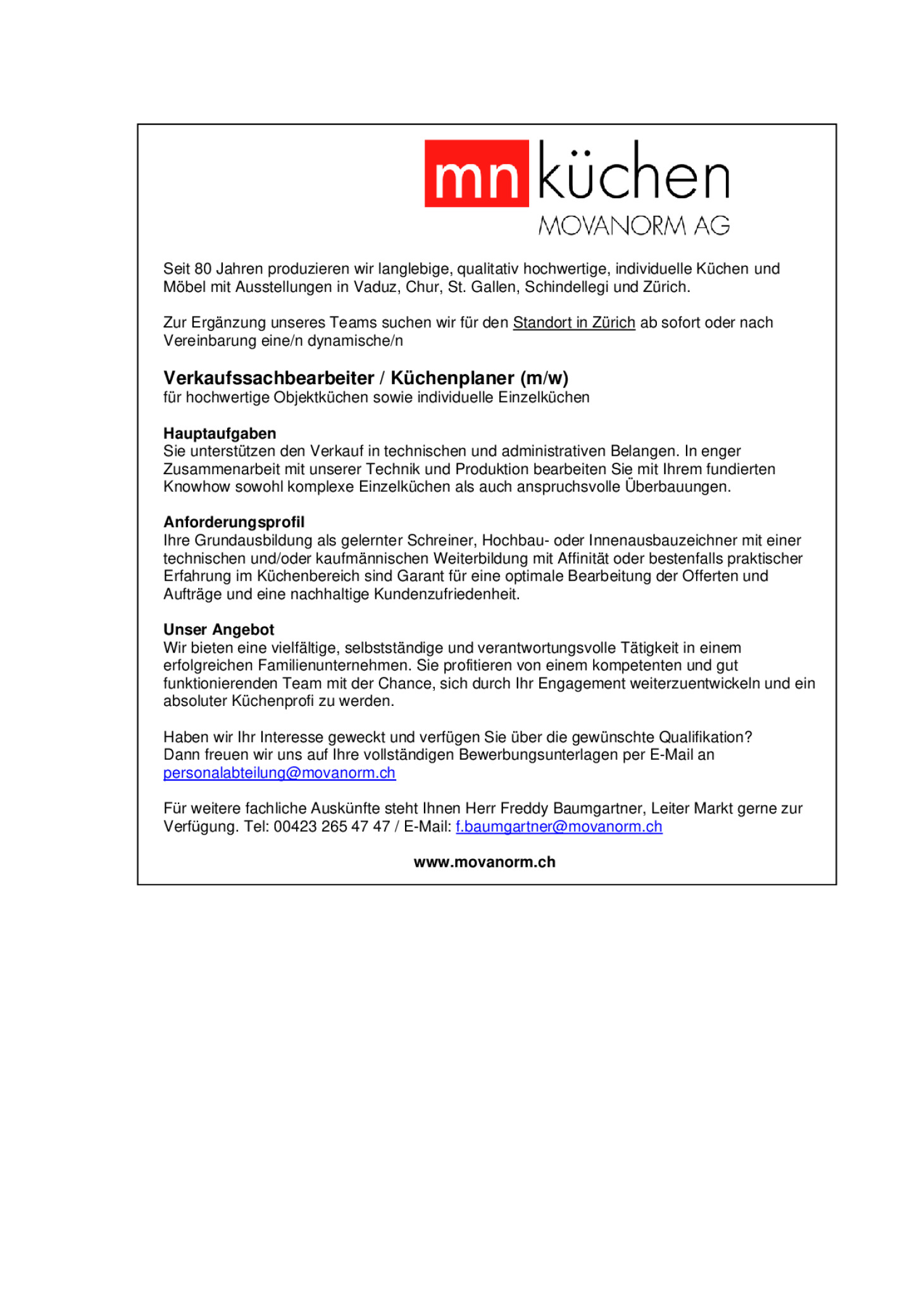 Verkaufssachbearbeiter / Küchenplaner (m/w)