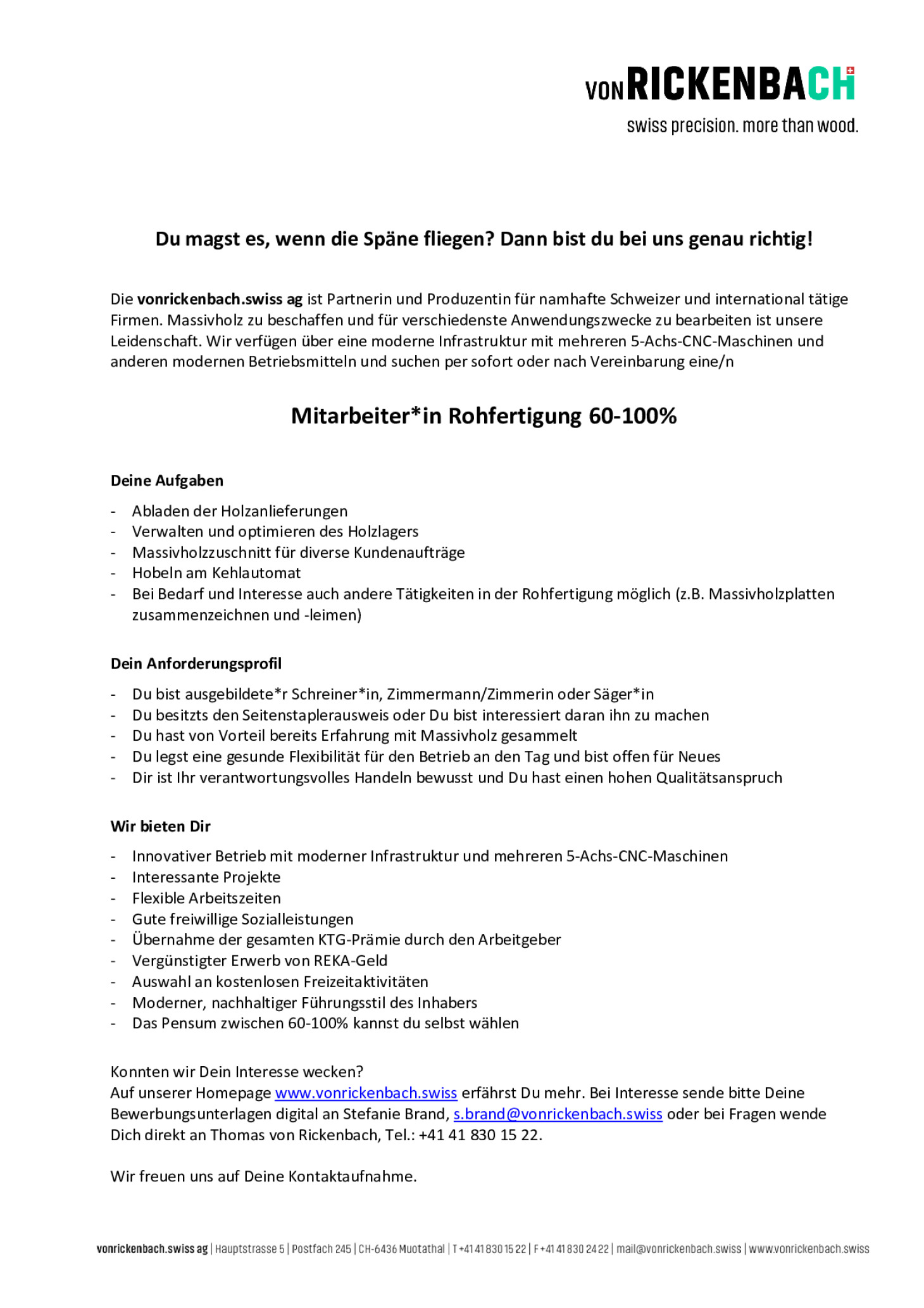 Mitarbeiter*in Rohfertigung 60-100%