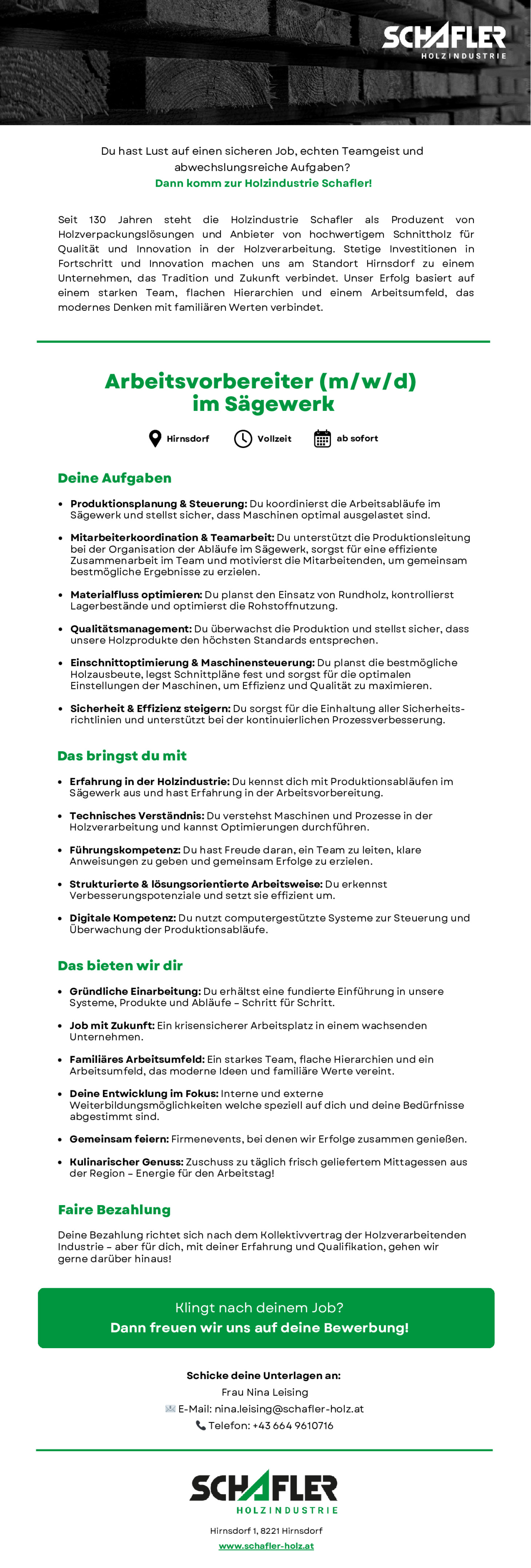 Arbeitsvorbereiter (m/w/d) im Sägewerk