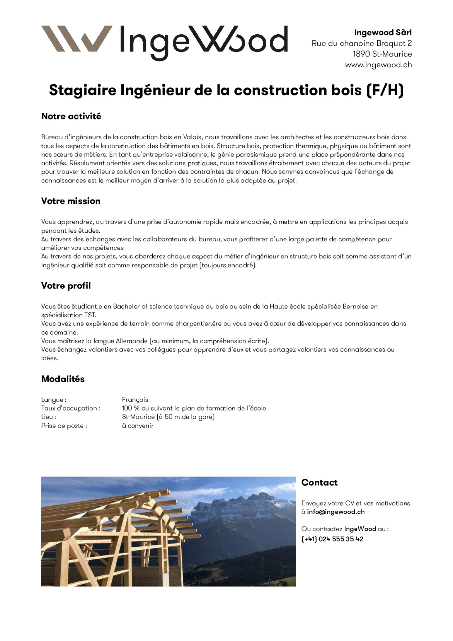 Stagiaire Ingénieur de la construction bois (F/H)
