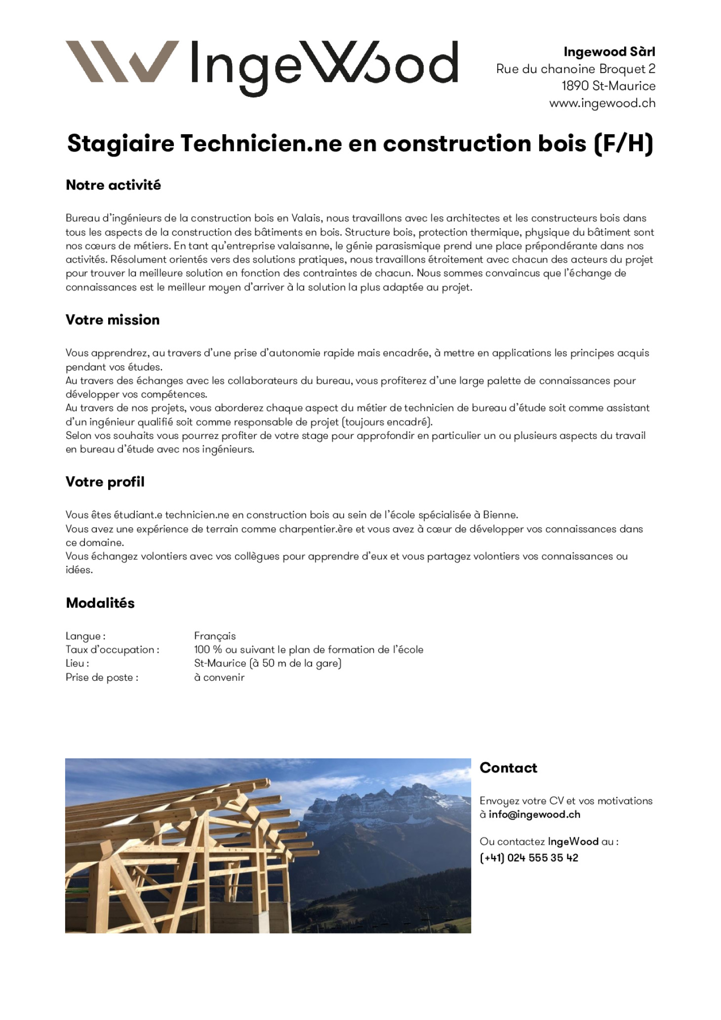 Stagiaire Technicien.ne en construction bois (F/H)