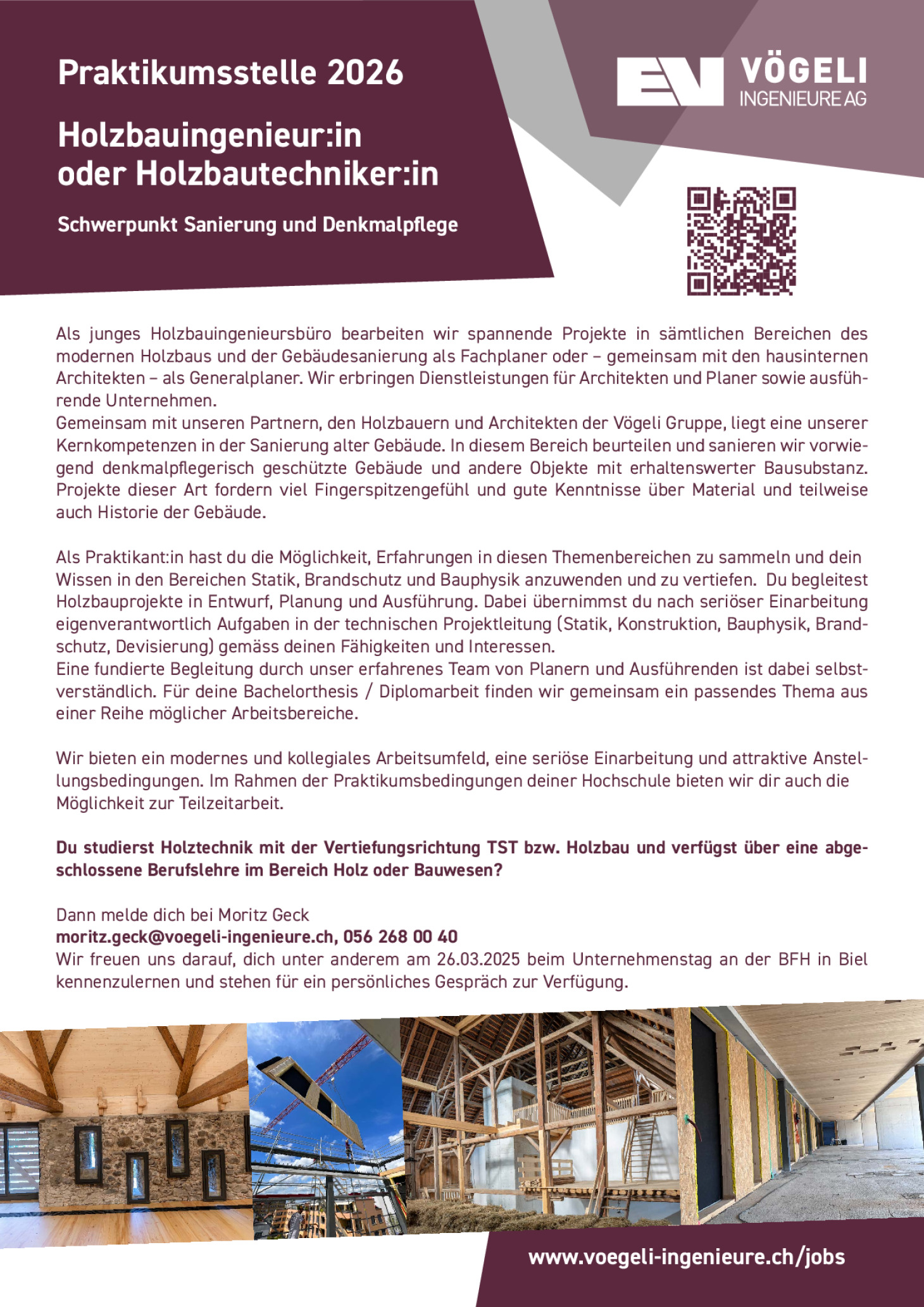 Praktikum Holzbauingenieur:in oder Holzbautechniker:in