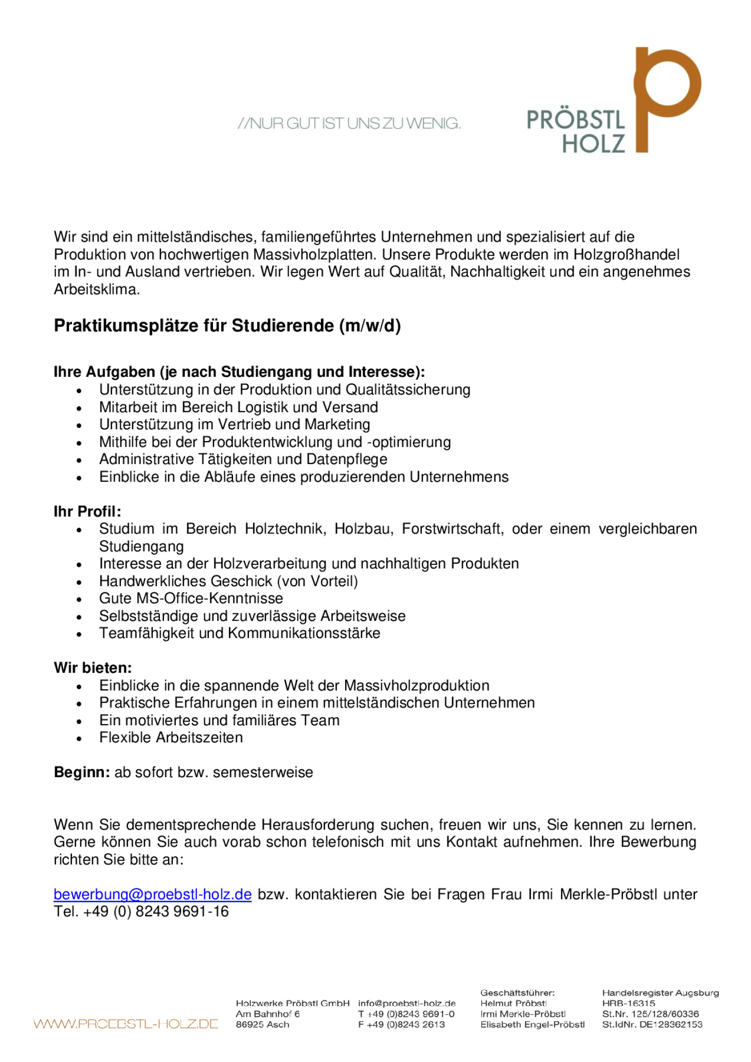 Praktikum für Studierende