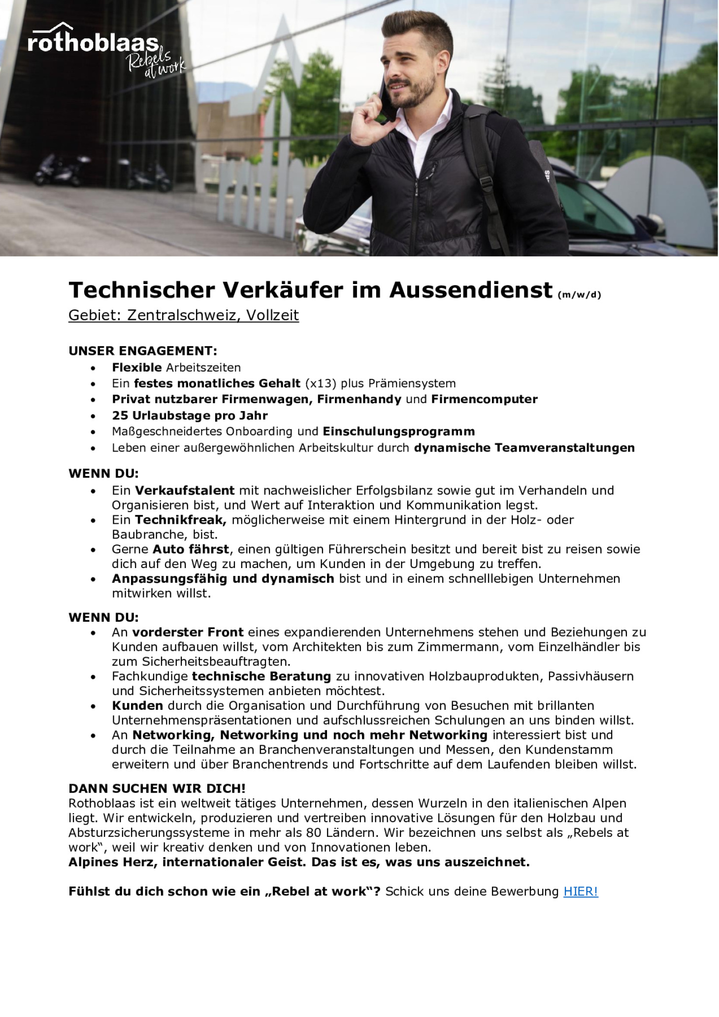 Technischer Verkäufer im Aussendienst (m/w/d) - Zentralschweiz