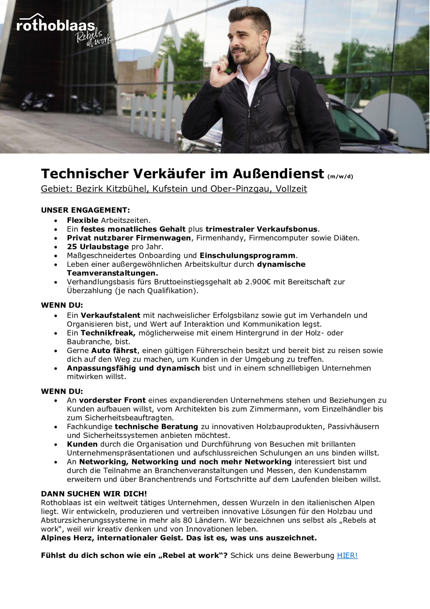 Technischer Verkäufer im Außendienst (m/w/d) - Bezirk Kitzbühel, Kufstein und Ober-Pinzgau