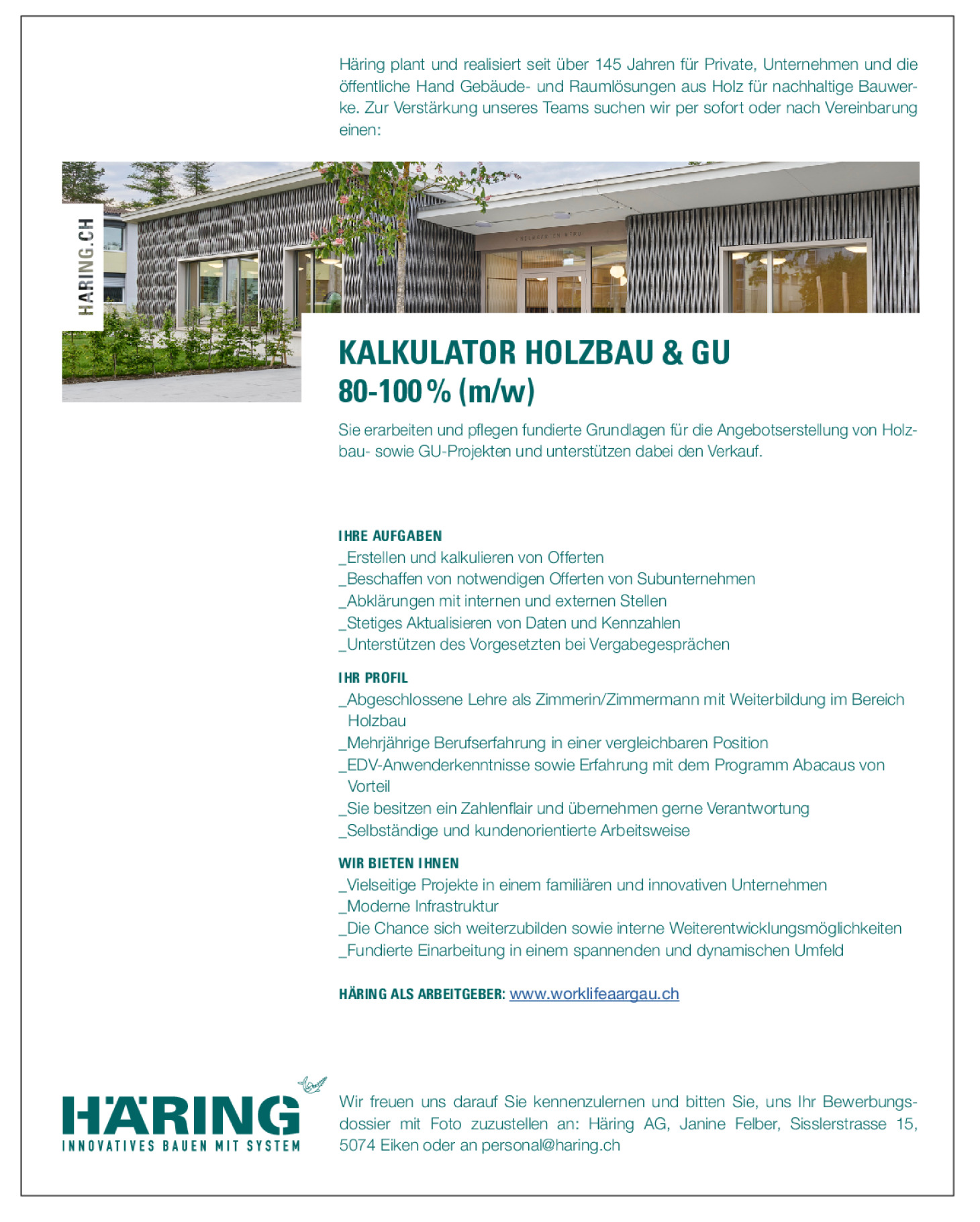 Kalkulator Holzbau & GU 80-100% (m/w)