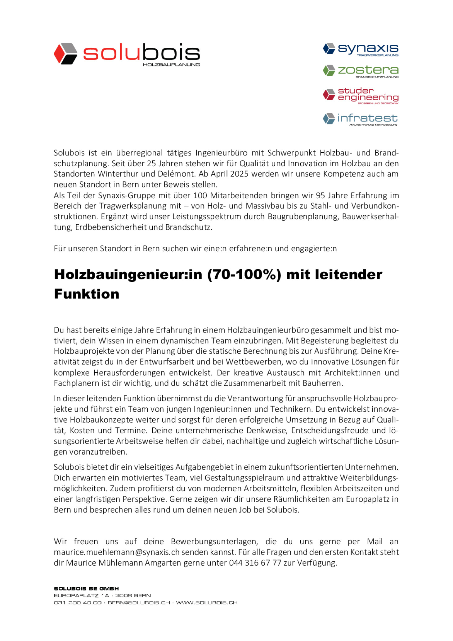 Holzbauingenieur:in mit leitender Funktion