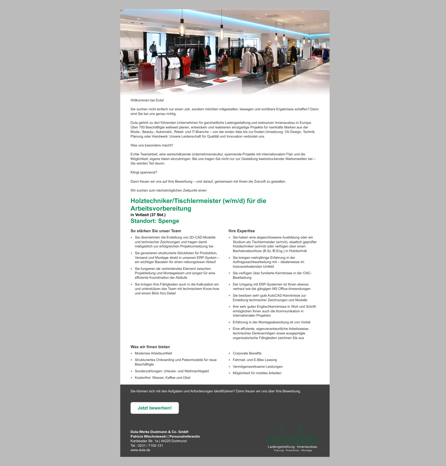 Holztechniker/Tischler meister (w/m/d) für die Arbeitsvorbereitung