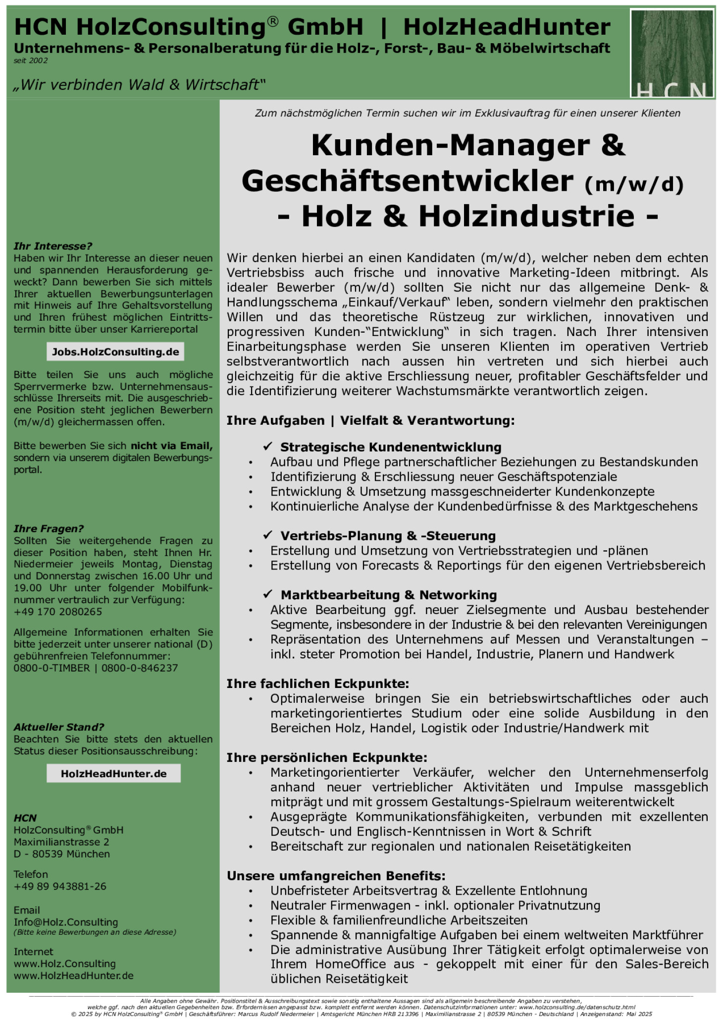 Kunden-Manager & Geschäftsentwickler (m/w/d) - Holz & Holzindustrie