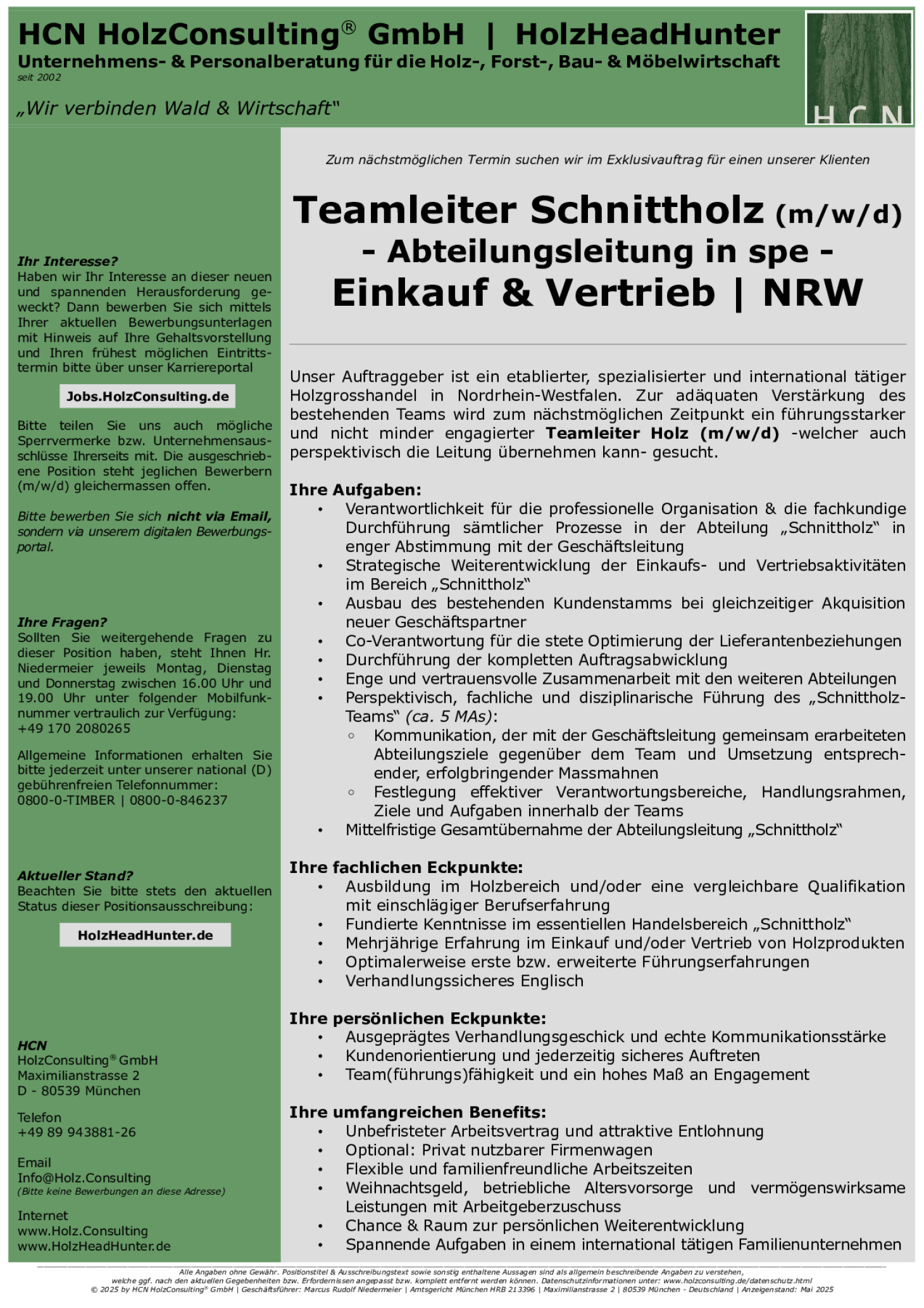 Teamleiter Schnittholz (m/w/d) - Einkauf & Vertrieb