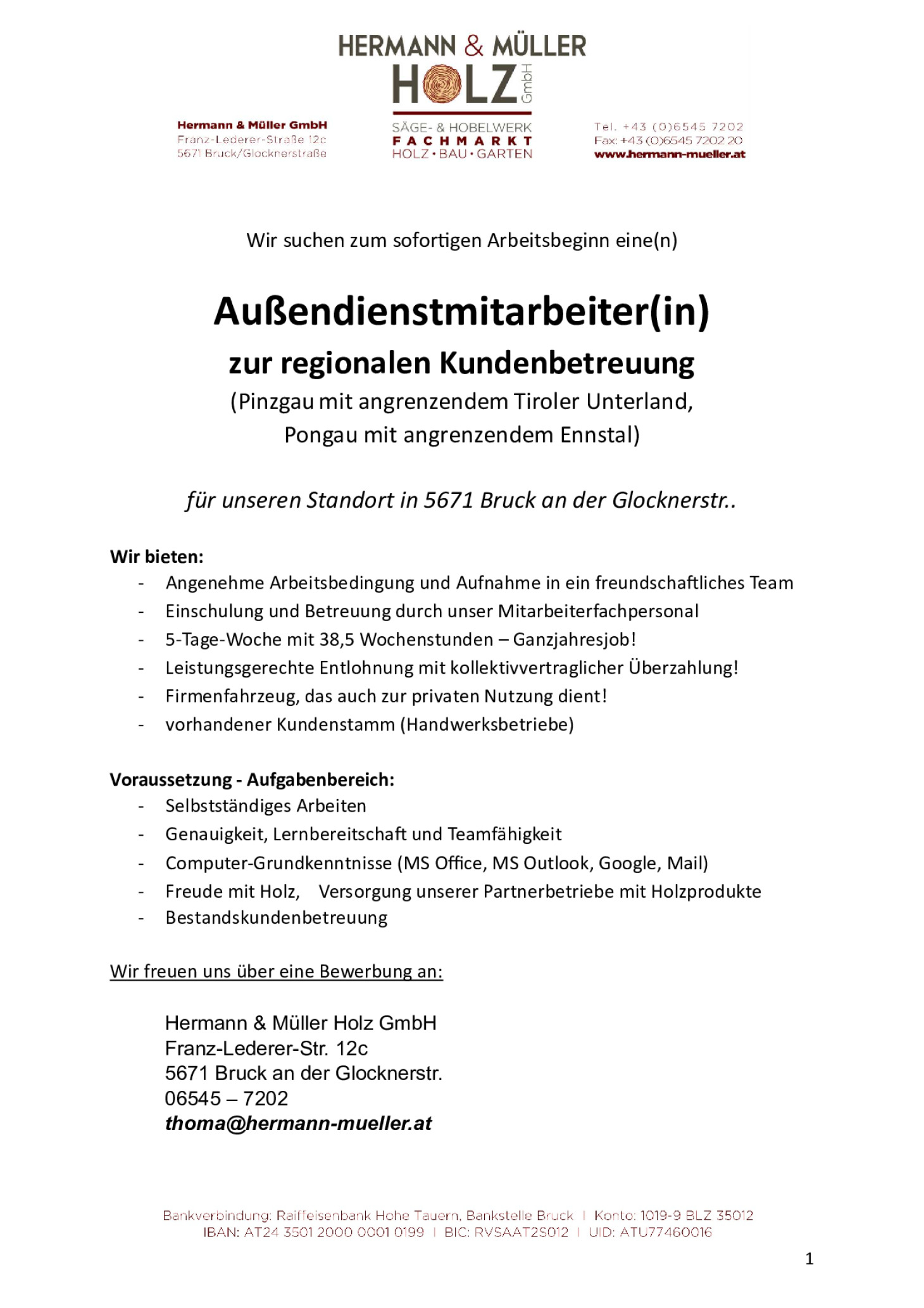 Außendienstmitarbeiter(in)