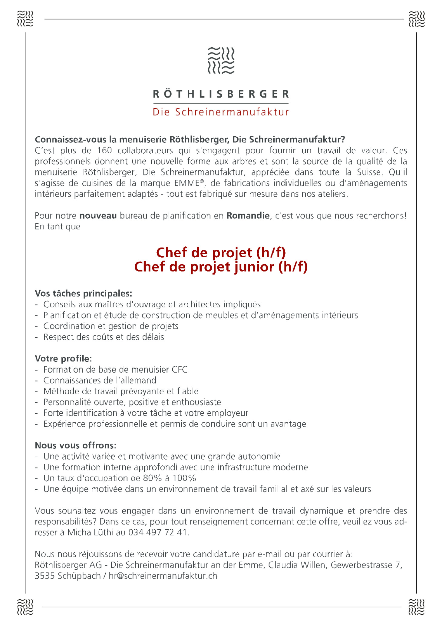Chef de projet (h/f) / Chef de projet junior (h/f)