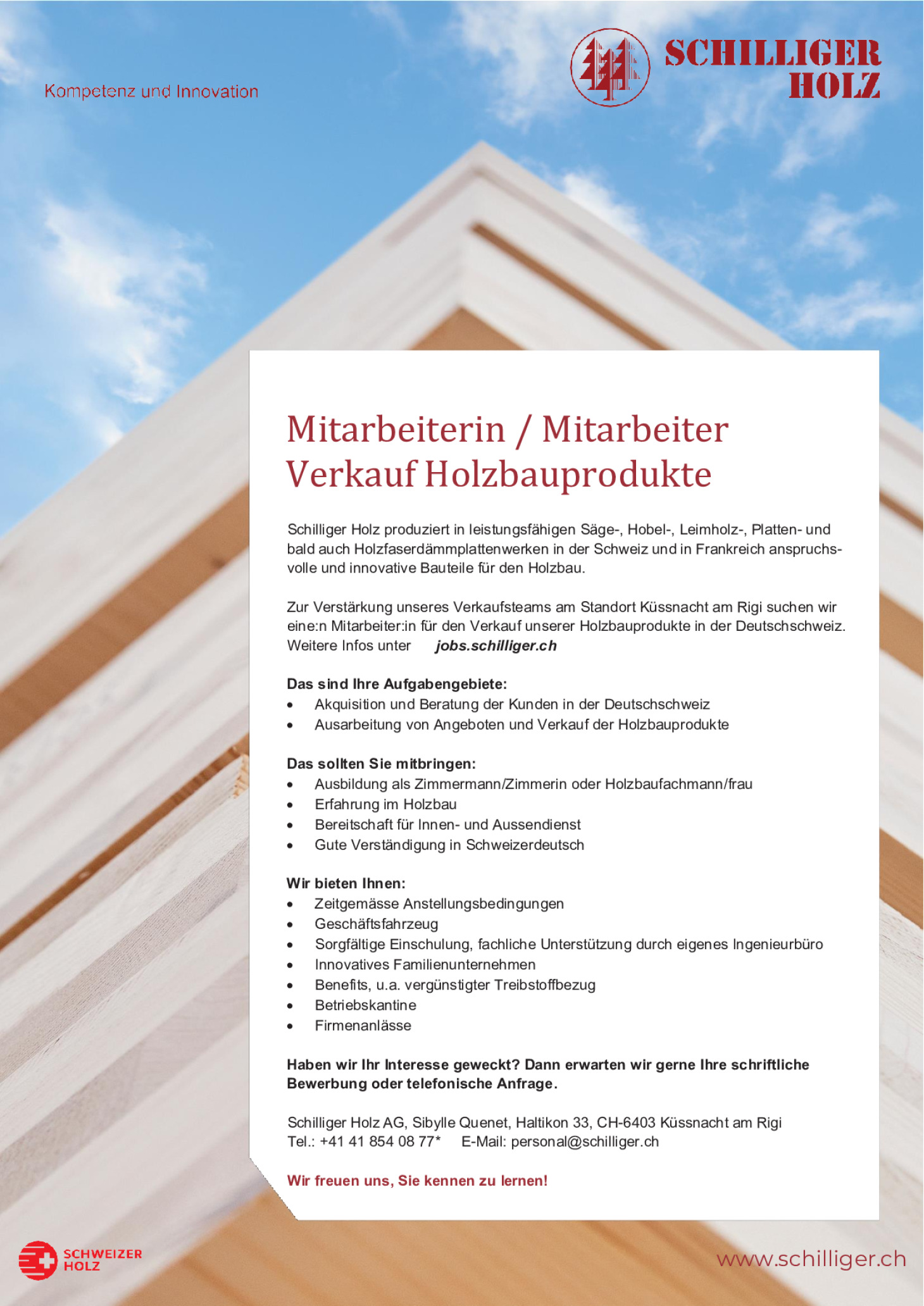 Mitarbeiterin / Mitarbeiter Verkauf Holzbauprodukte