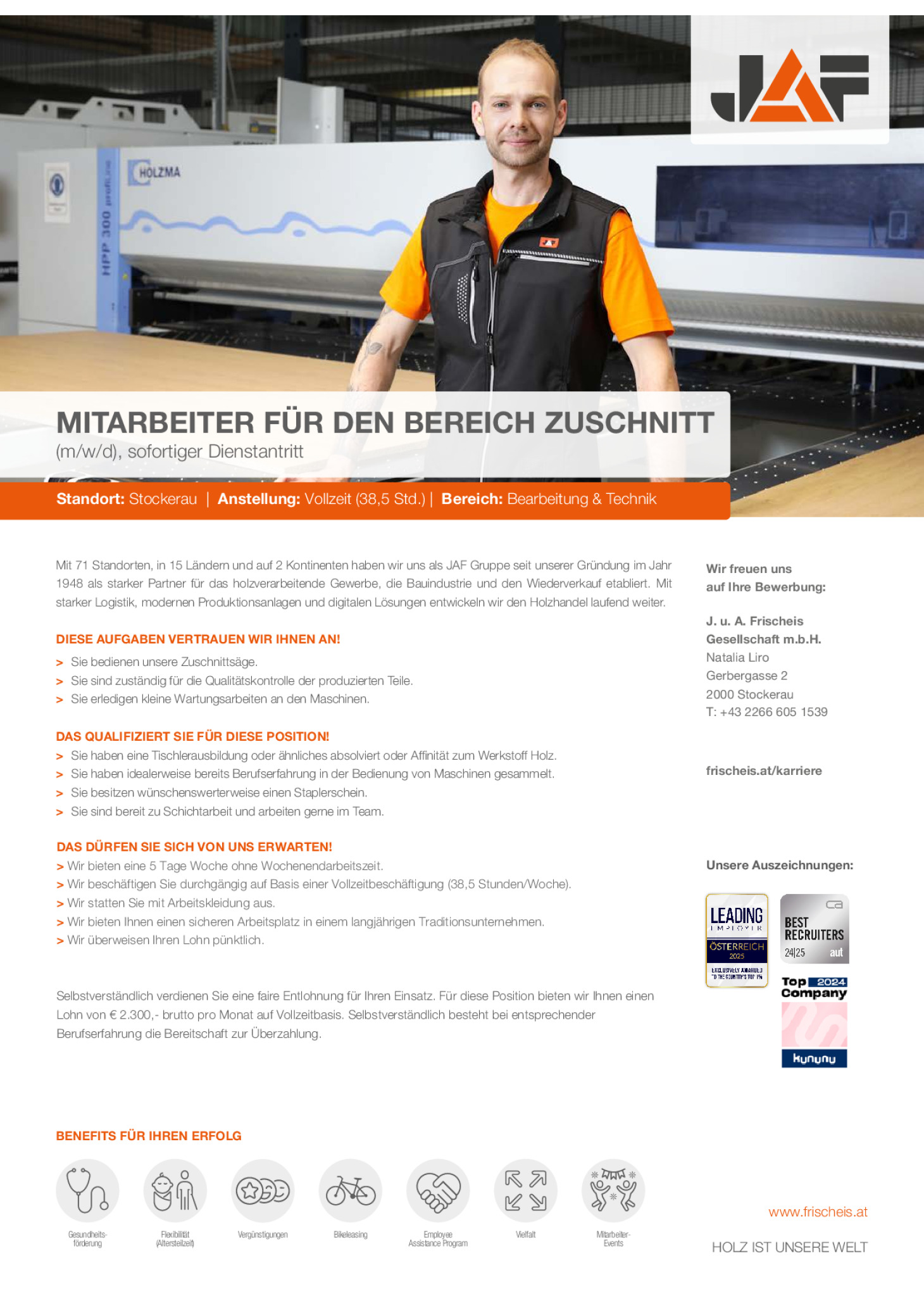 Mitarbeiter für den Bereich Zuschnitt (m/w/d)