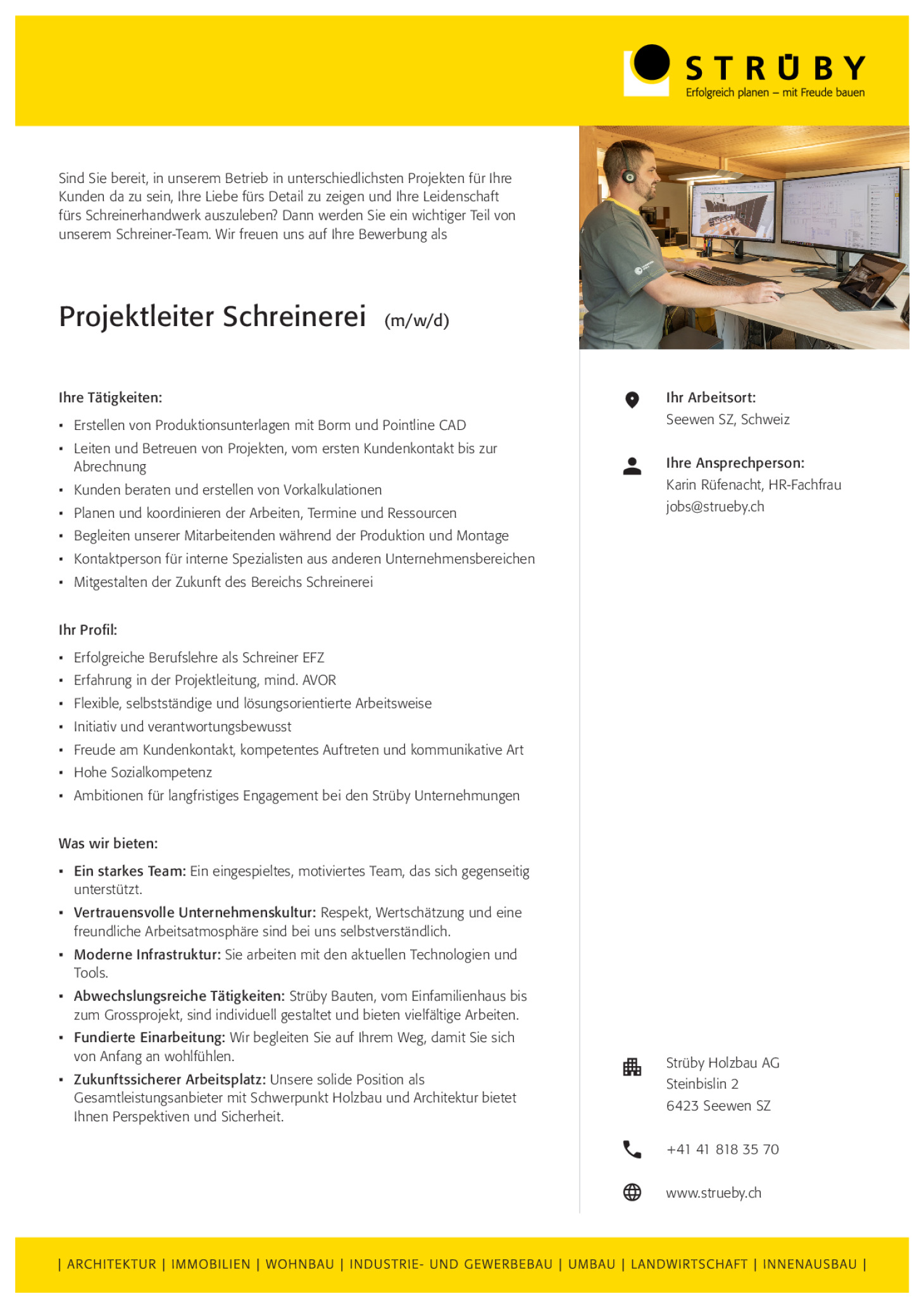 Projektleiter Schreinerei / Innenausbau (m/w/d)