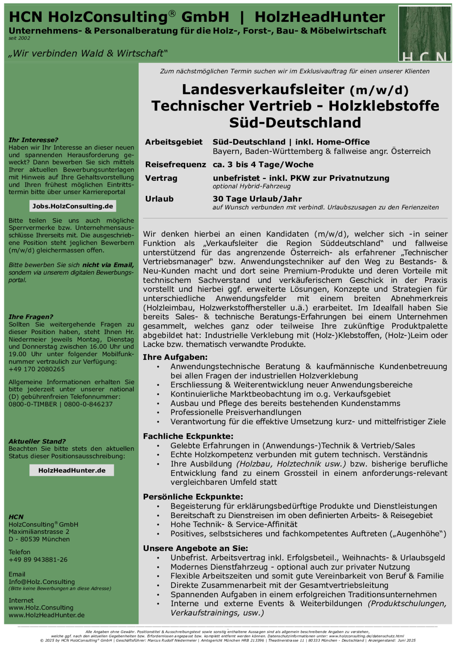 Landesverkaufsleiter (m/w/d) - Technischer Vertrieb | Holzklebstoffe