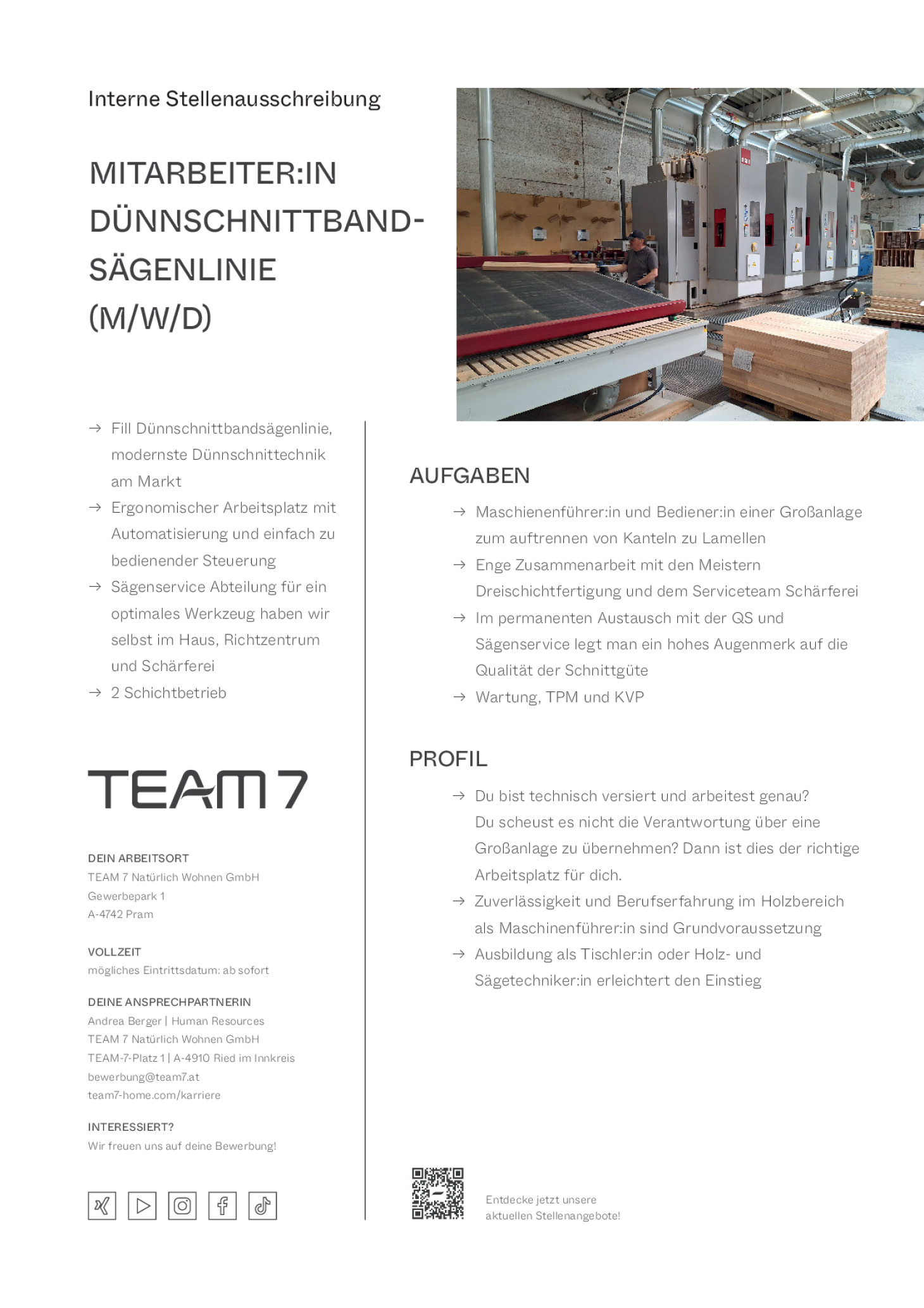 Mitarbeiter:in Dünnschnittbandsägenlinie (m/w/d)