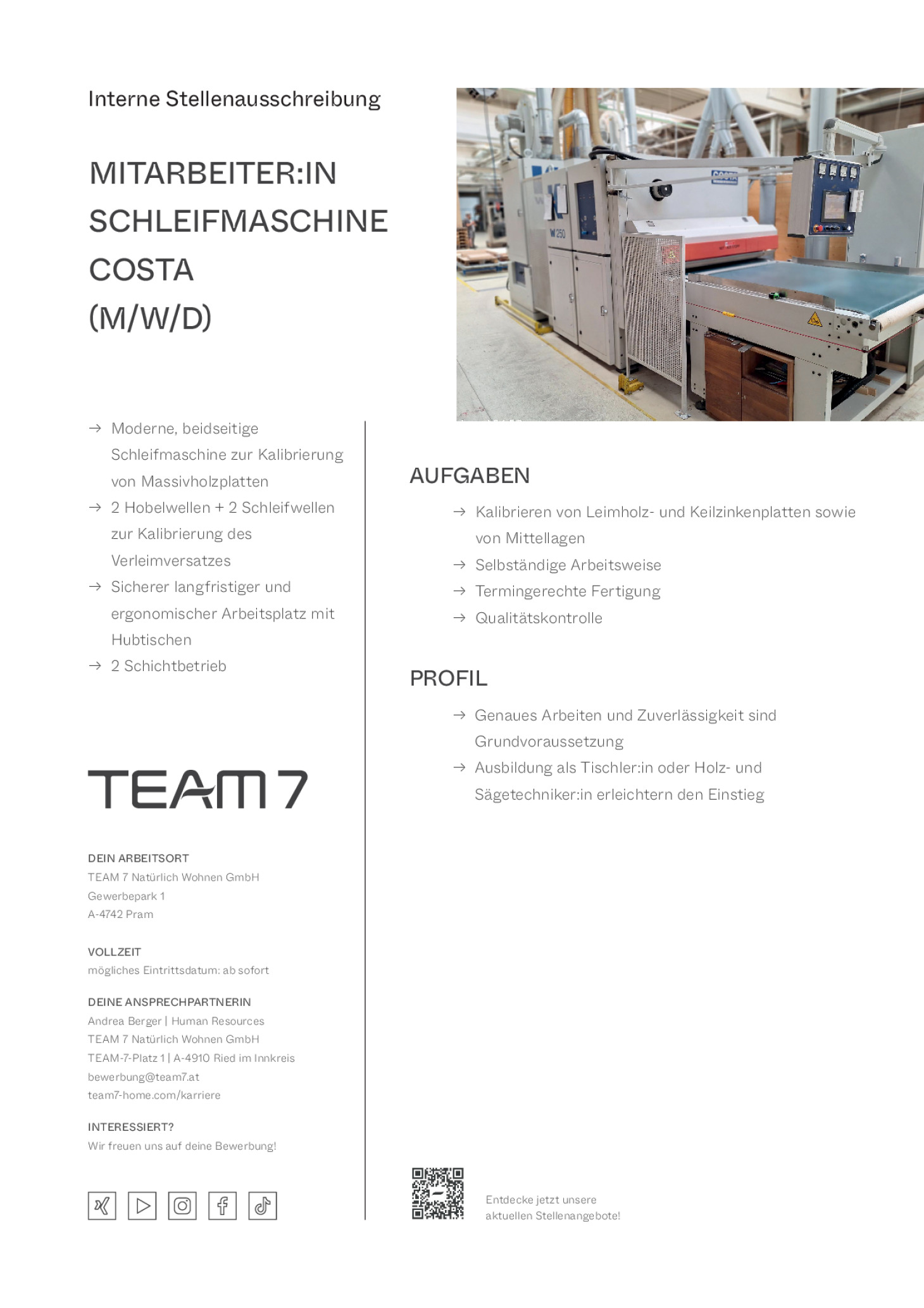 Mitarbeiter:in Schleifmaschine Costa (m/w/d)