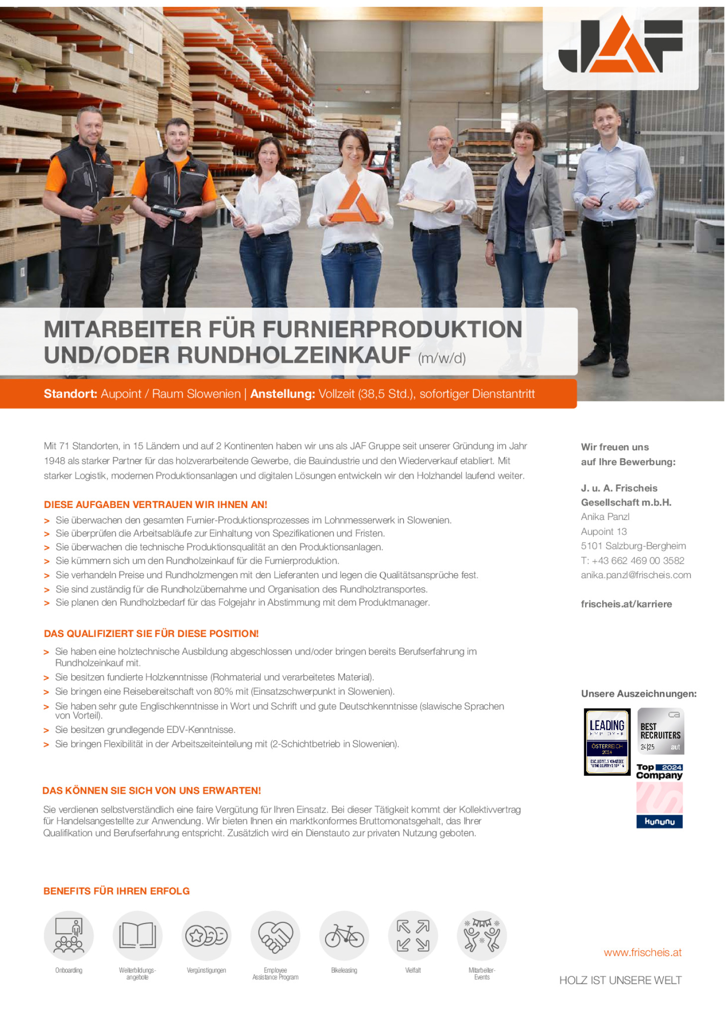 Mitarbeiter für Furnierproduktion und/oder Rundholzeinkauf (m/w/d)