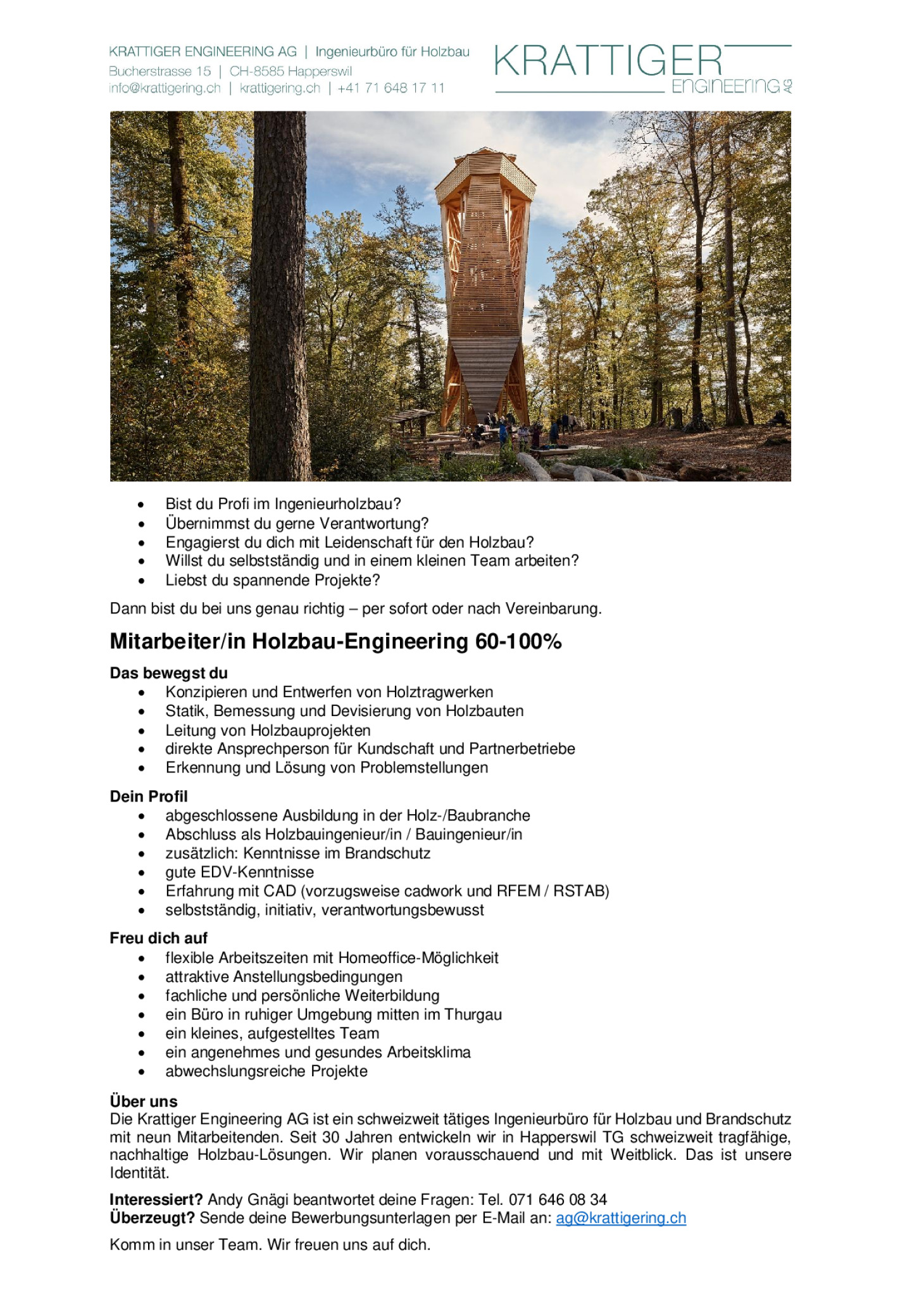 Mitarbeiter/in Holzbau-Engineering 60-100%