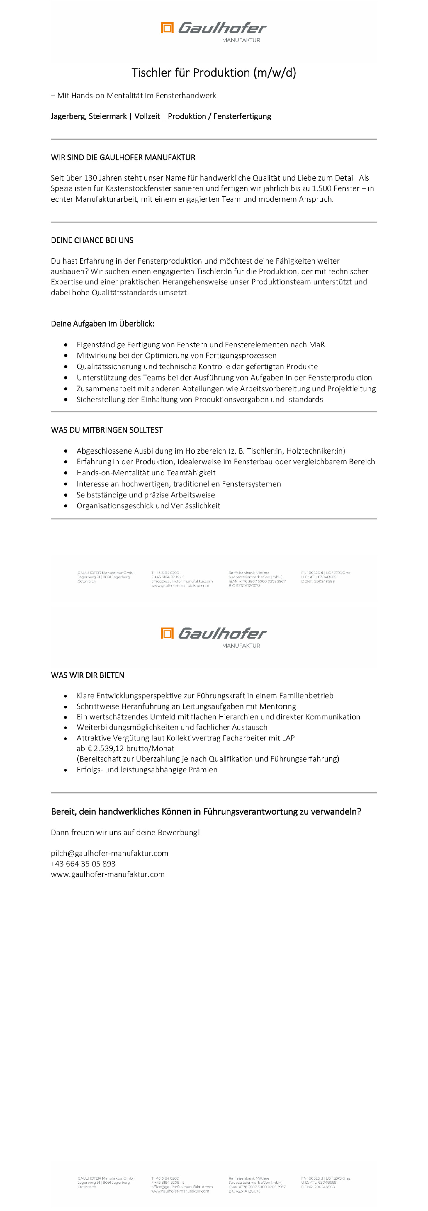 Tischler*in in Produktion