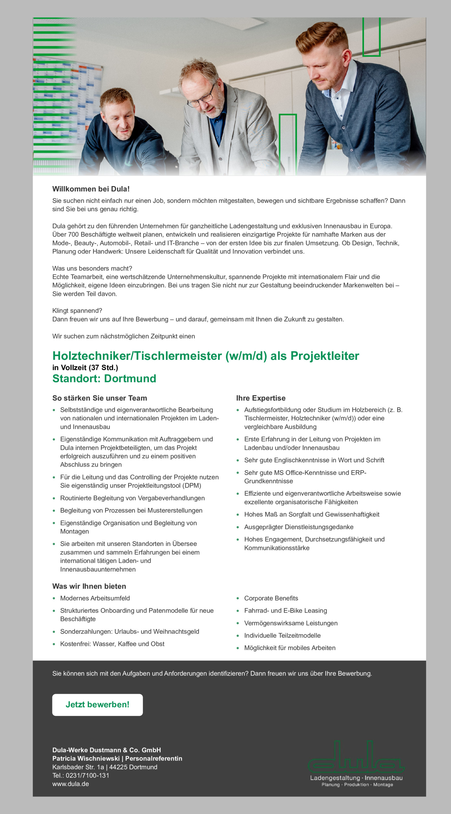 Holztechniker/Tischler meister (w/m/d) als Projektleiter