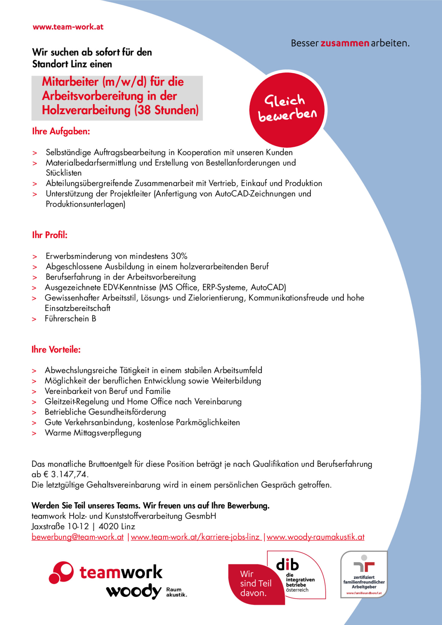 Mitarbeiter (m/w/d) für die Arbeitsvorbereitung in der Holzverarbeitung