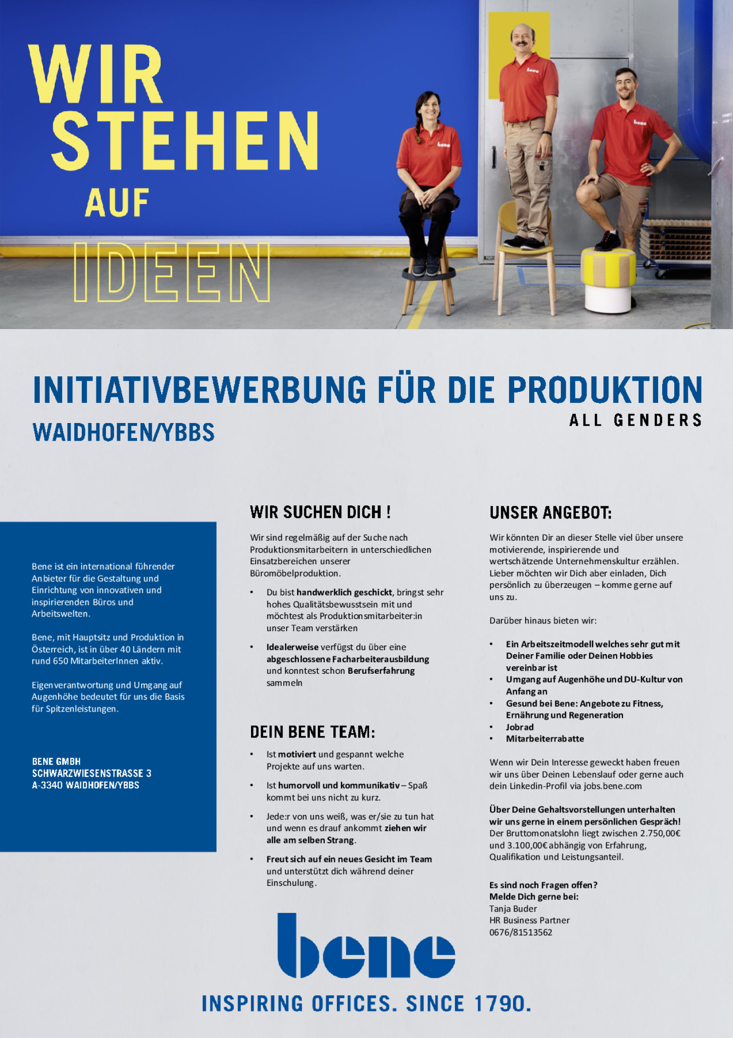 INITIATIVBEWERBUNG FÜR DIE PRODUKTION (ALL GENDERS)