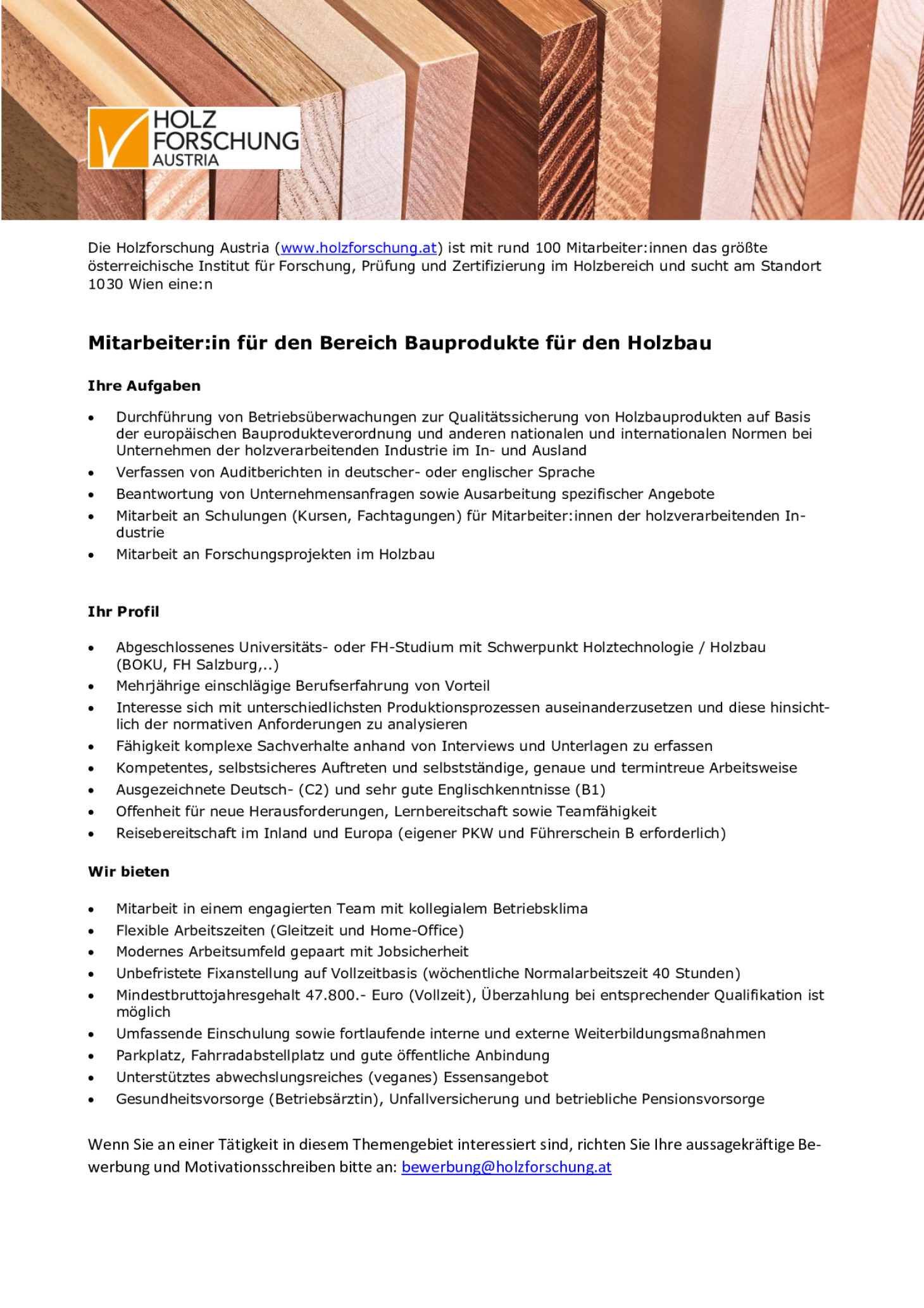 Mitarbeiter:in für den Bereich Bauprodukte für den Holzbau