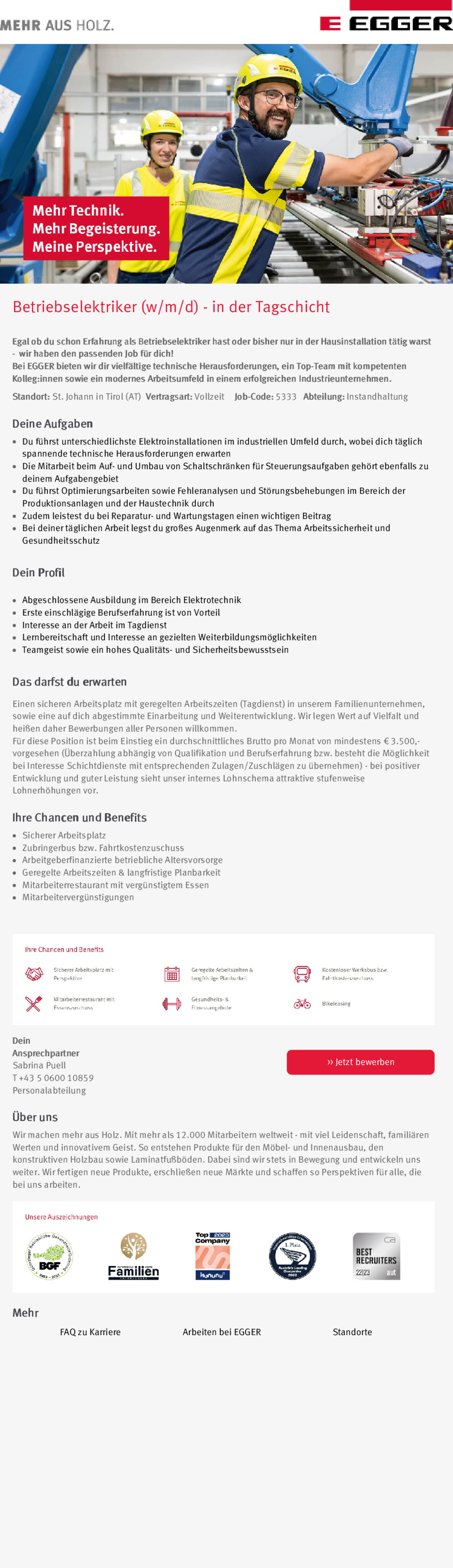 Betriebselektriker (w/m/d) - in der Tagschicht
