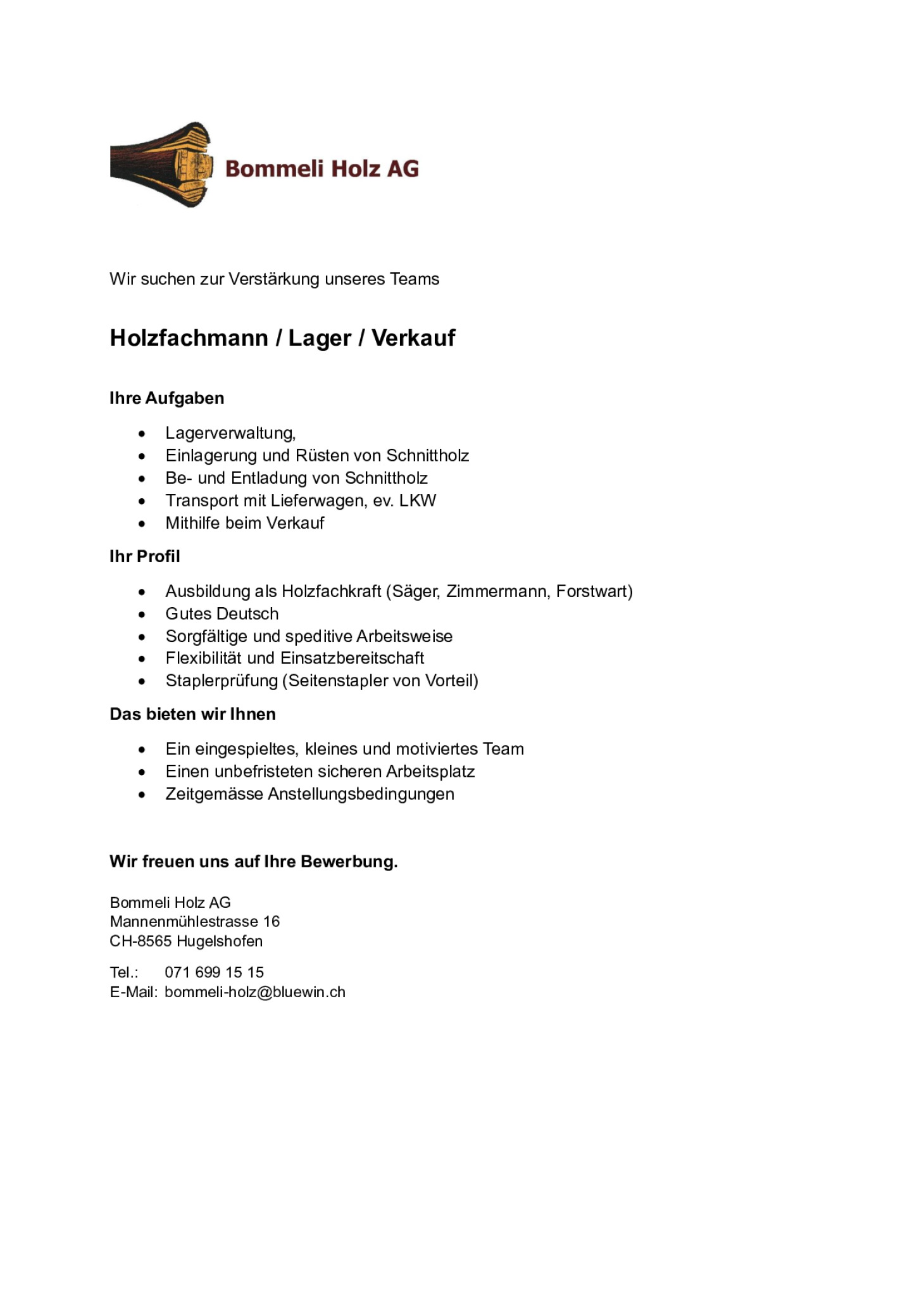 Holzfachmann / Lager / Verkauf