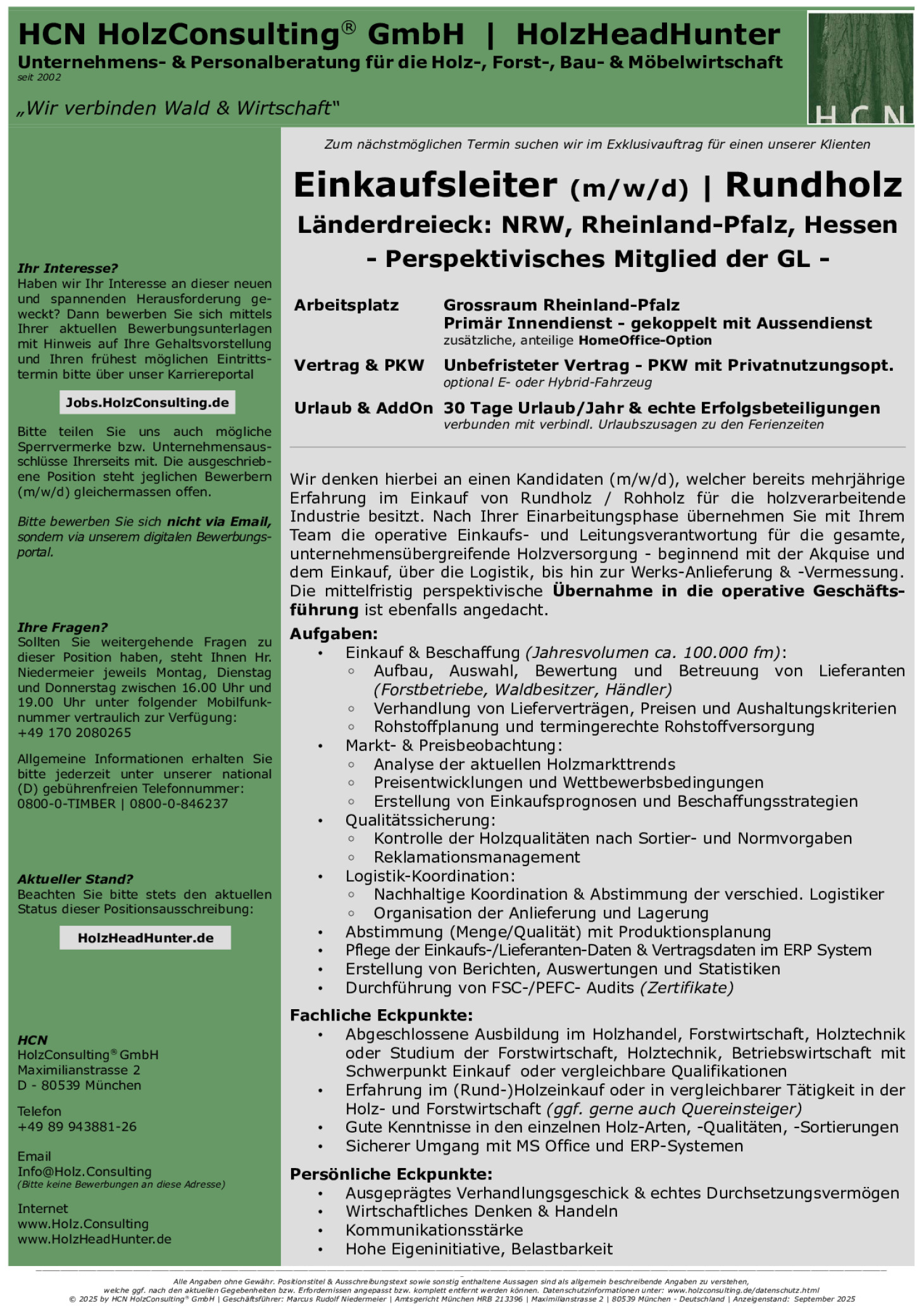 Einkaufsleiter (m/w/d) | Rundholz - Perspektivisches Mitglied der GL