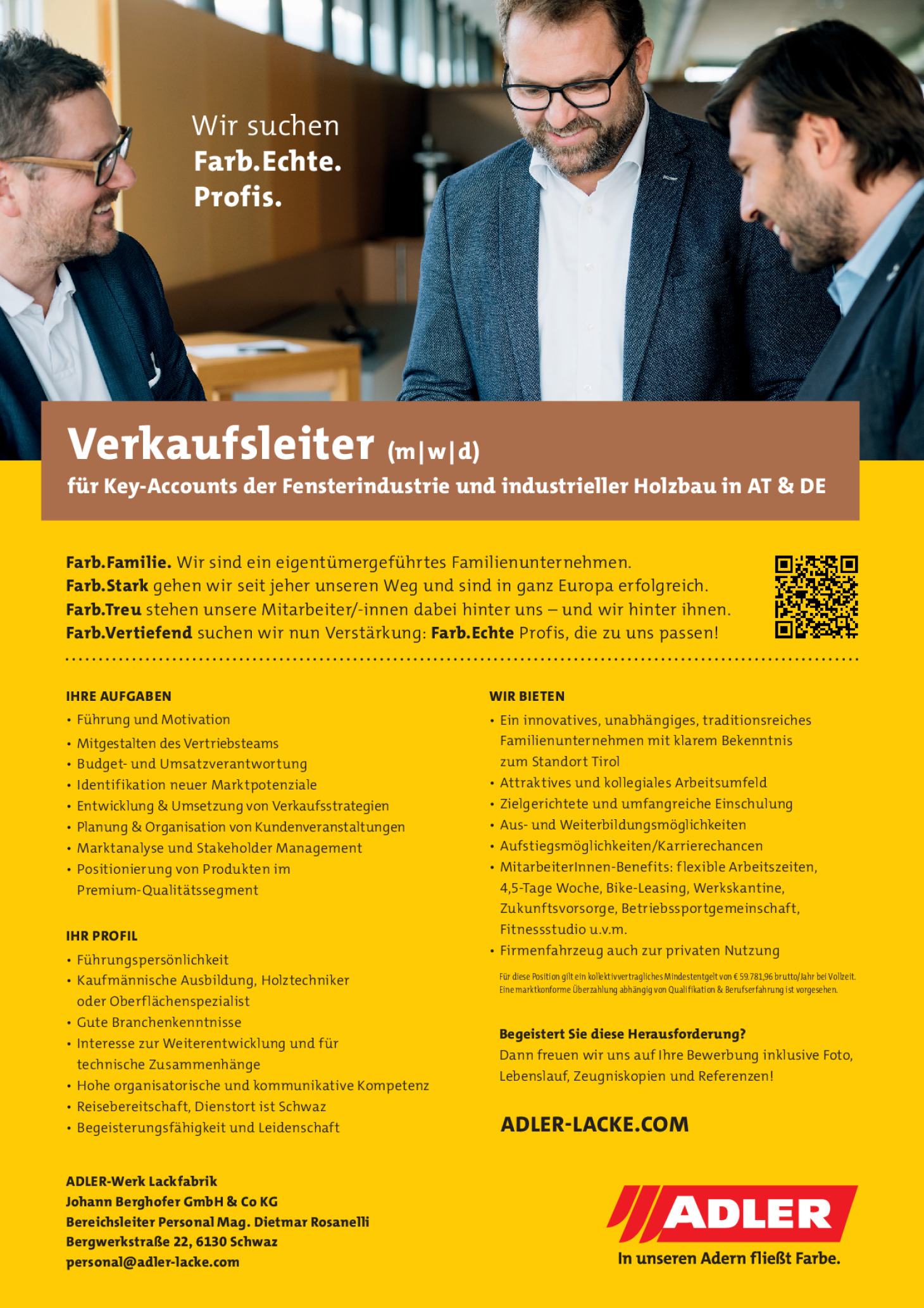Verkaufsleiter (m/w/d) für Key-Accounts der Fensterindustrie und industrieller Holzbau A & D