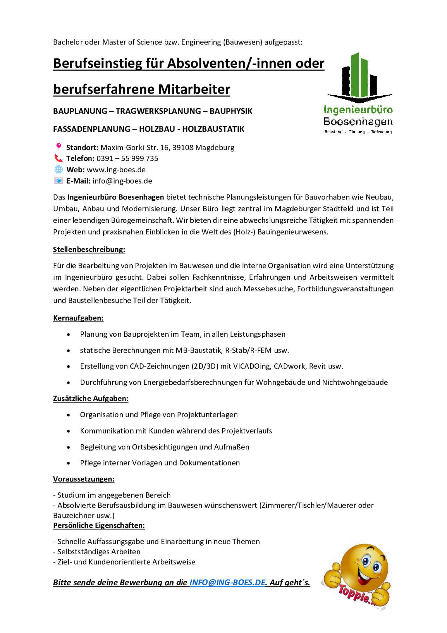 Berufseinstieg für Absolventen/-innen im (Holz-) Bauingenieurwesen oder berufserfahrene Mitarbeiter