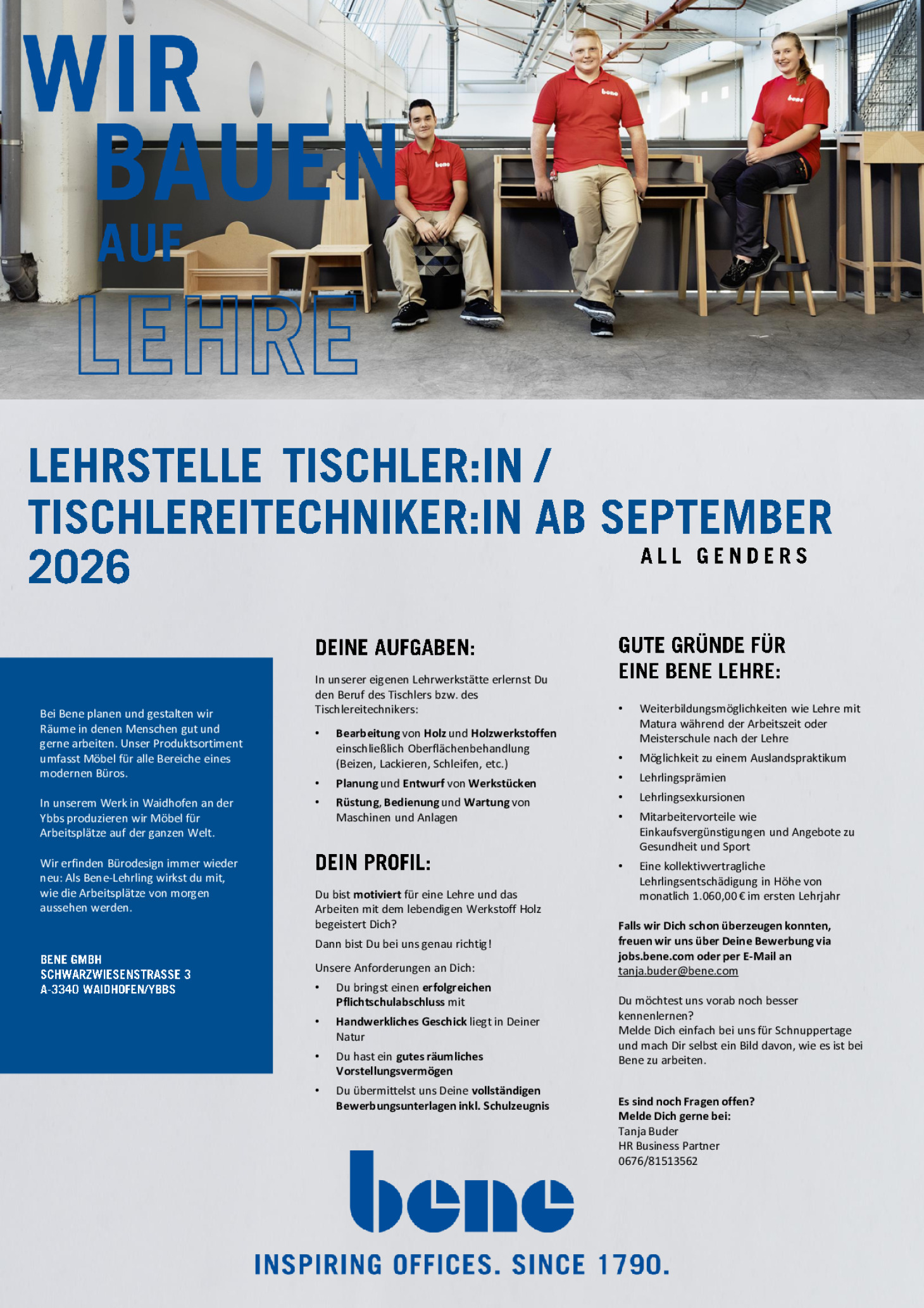 Lehrstelle Tischler:in / Tischlereitechniker:in ab September 2026 (all genders)