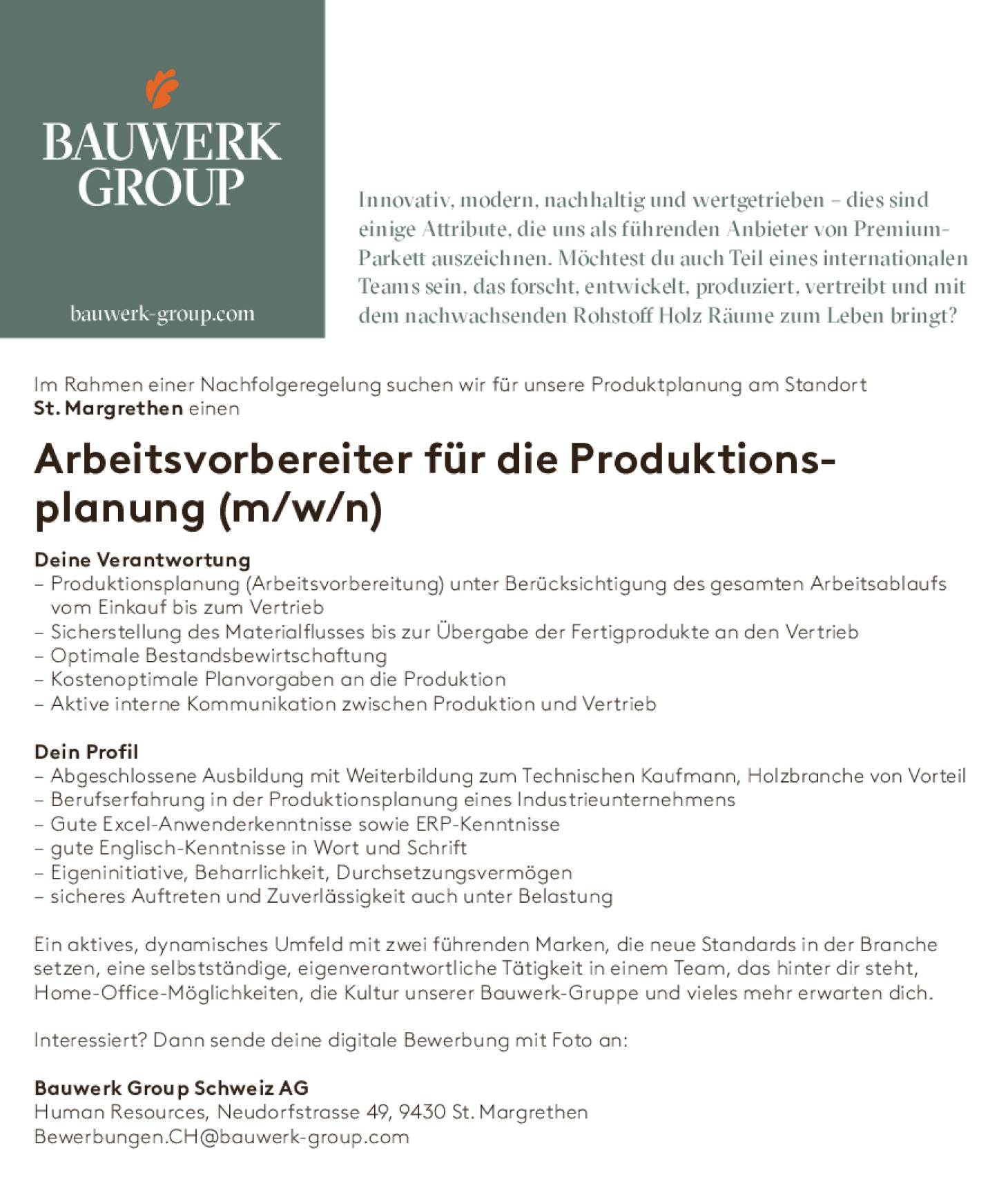 Arbeitsvorbereiter für die Produktionsplanung (m/w/n)