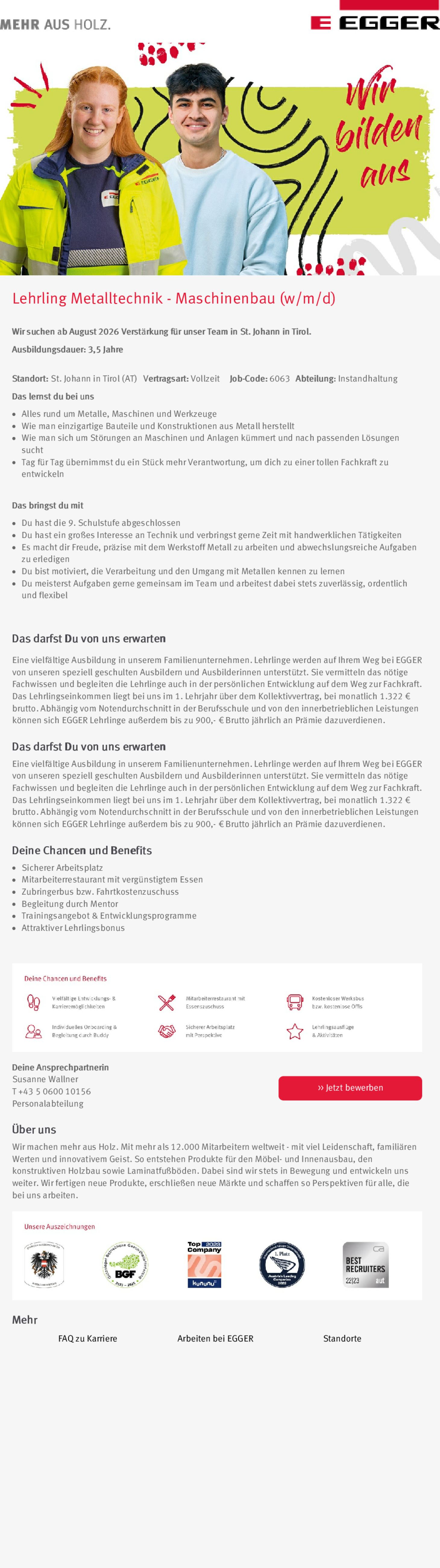 Lehrling Metalltechnik - Maschinenbau (w/m/d)